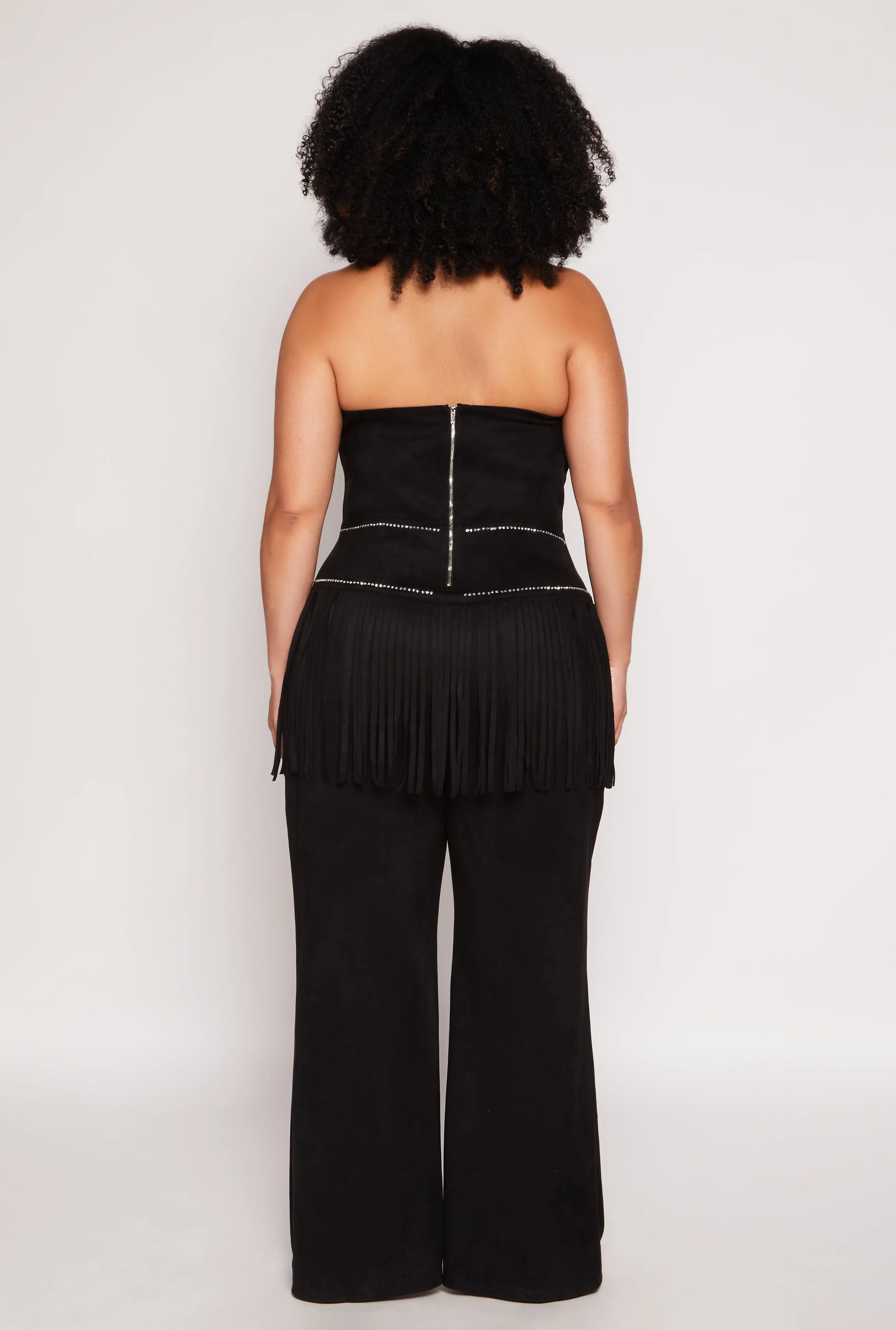 Plus Size Faux Suede Western Buckle Fringe Jumpsuit sold by Rainbow product image thumbnail 3