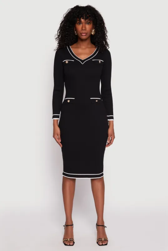 Daisy Ribbed Knit Contrast Trim Sweater Dress sold by Rainbow