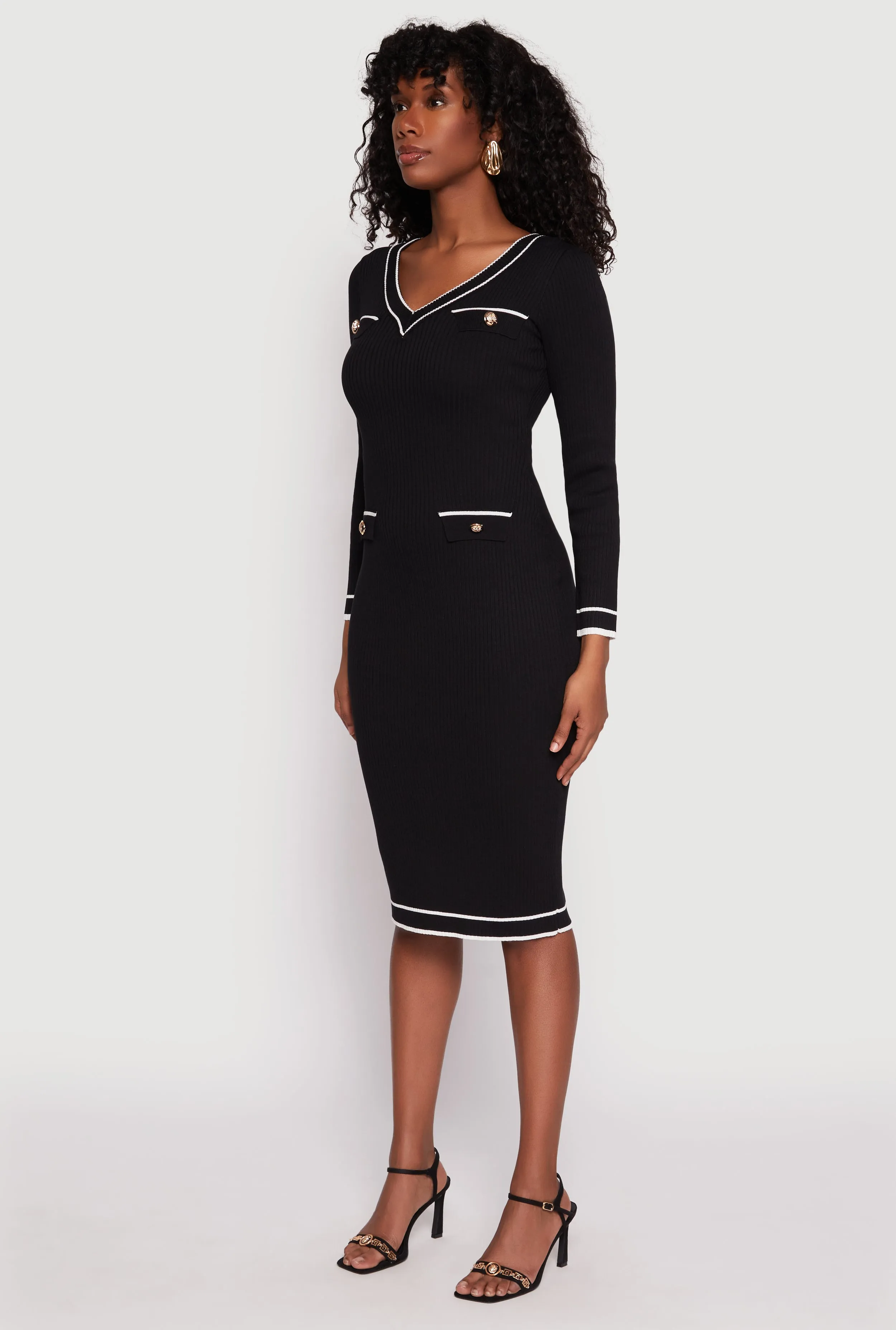 Daisy Ribbed Knit Contrast Trim Sweater Dress sold by Rainbow product image thumbnail 2