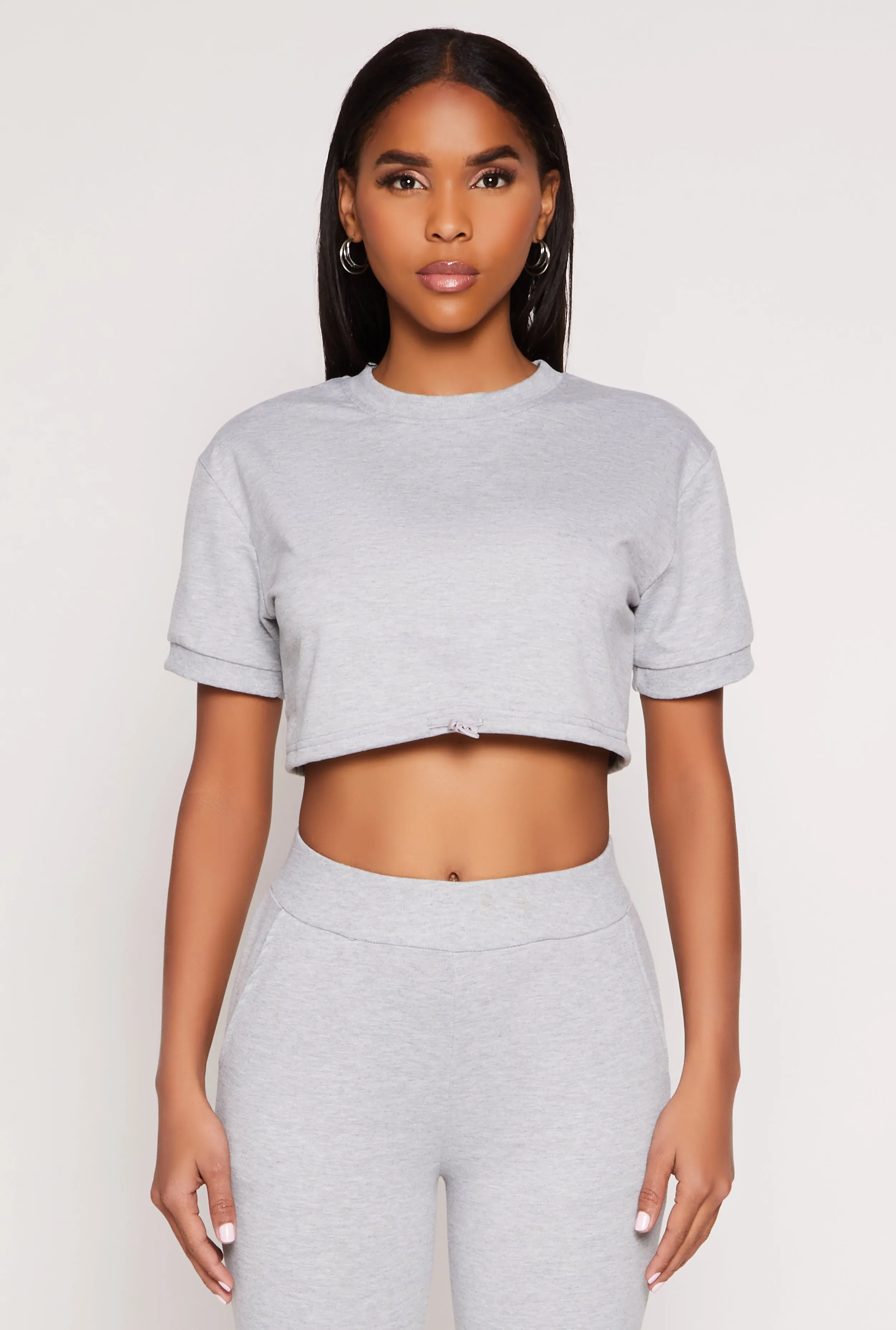 French Terry Toggle Drawstring Hem Crop Top sold by Rainbow