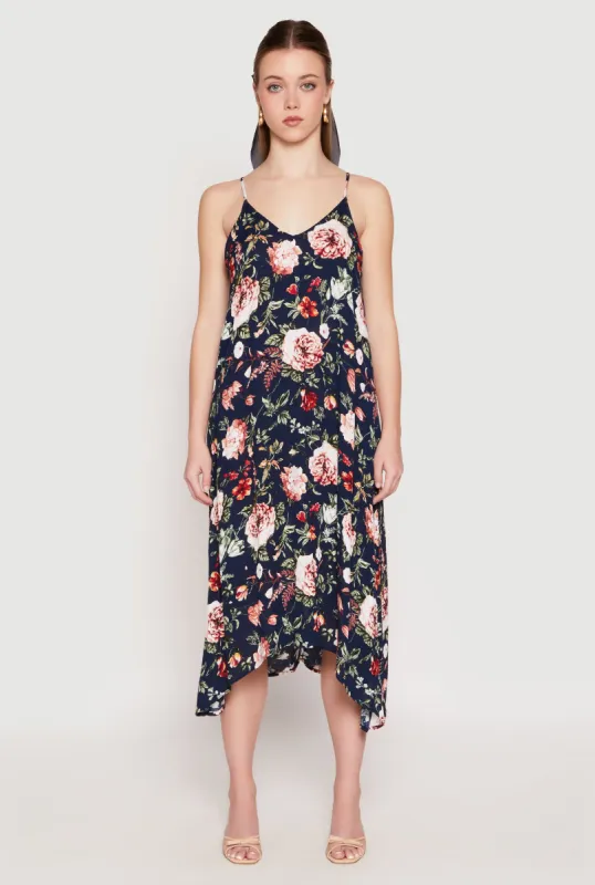 Floral Sharkbite Hem V Neck Dress sold by Rainbow