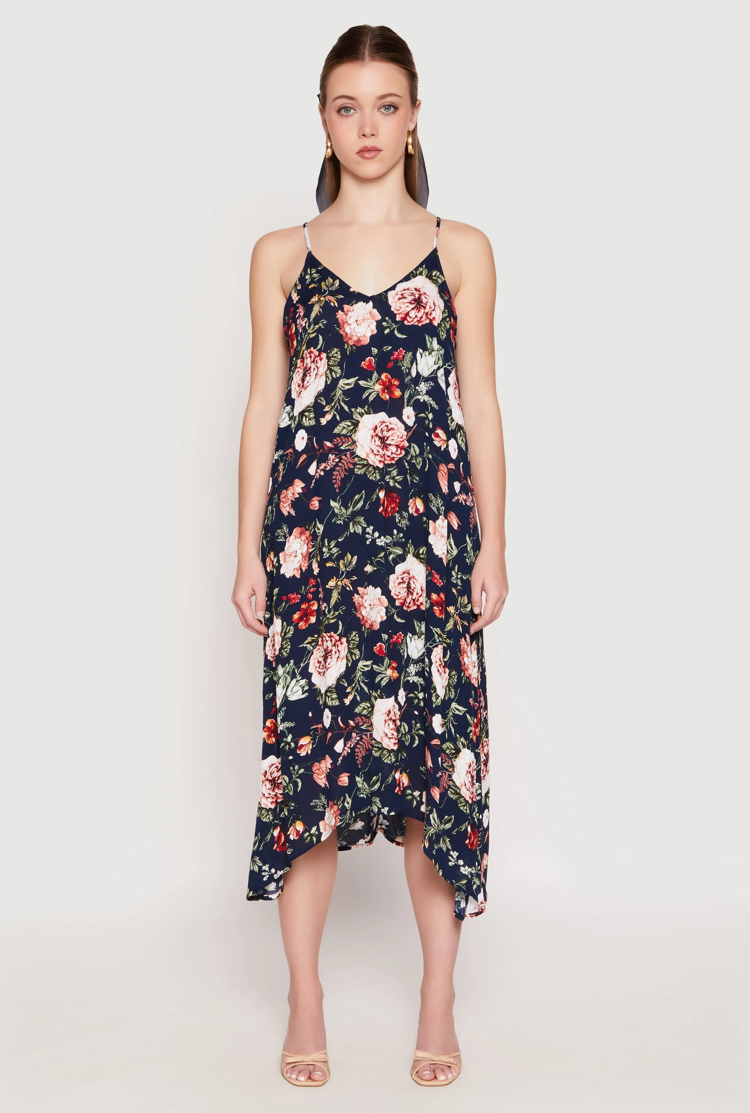 Floral Sharkbite Hem V Neck Dress sold by Rainbow