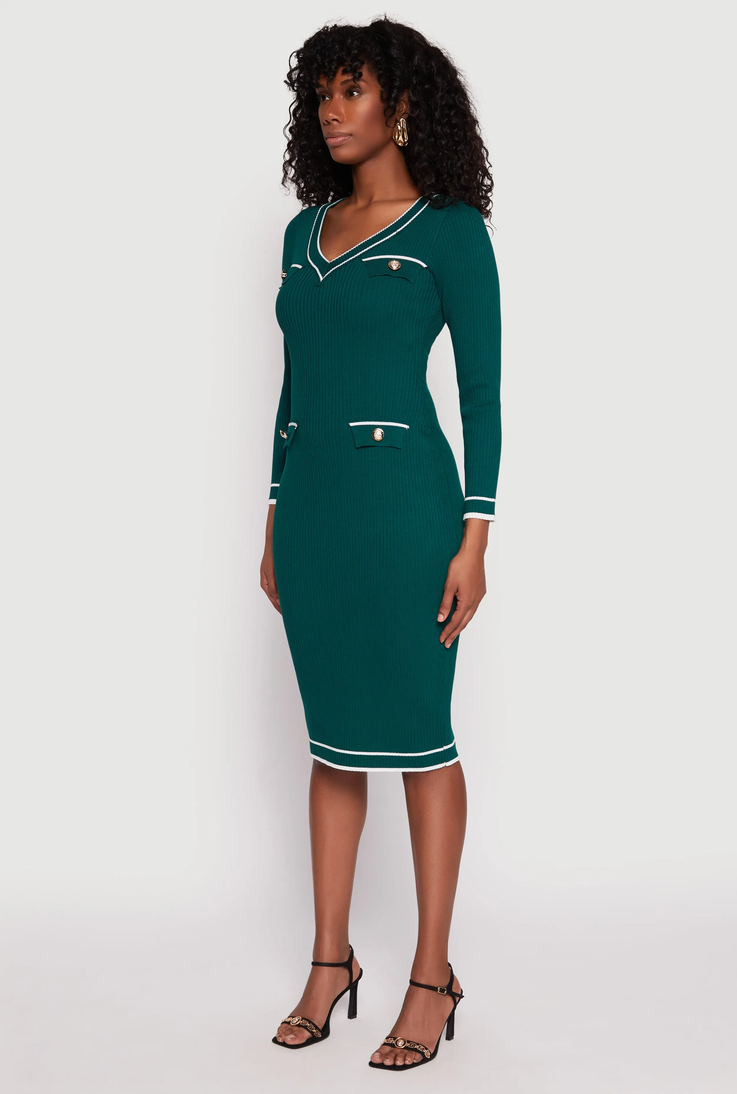 Daisy Ribbed Knit Contrast Trim Sweater Dress sold by Rainbow product image thumbnail 2