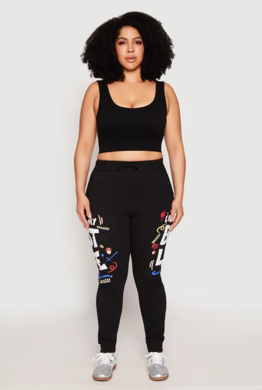 Plus Size Living My Best Life Fleece Joggers sold by Rainbow