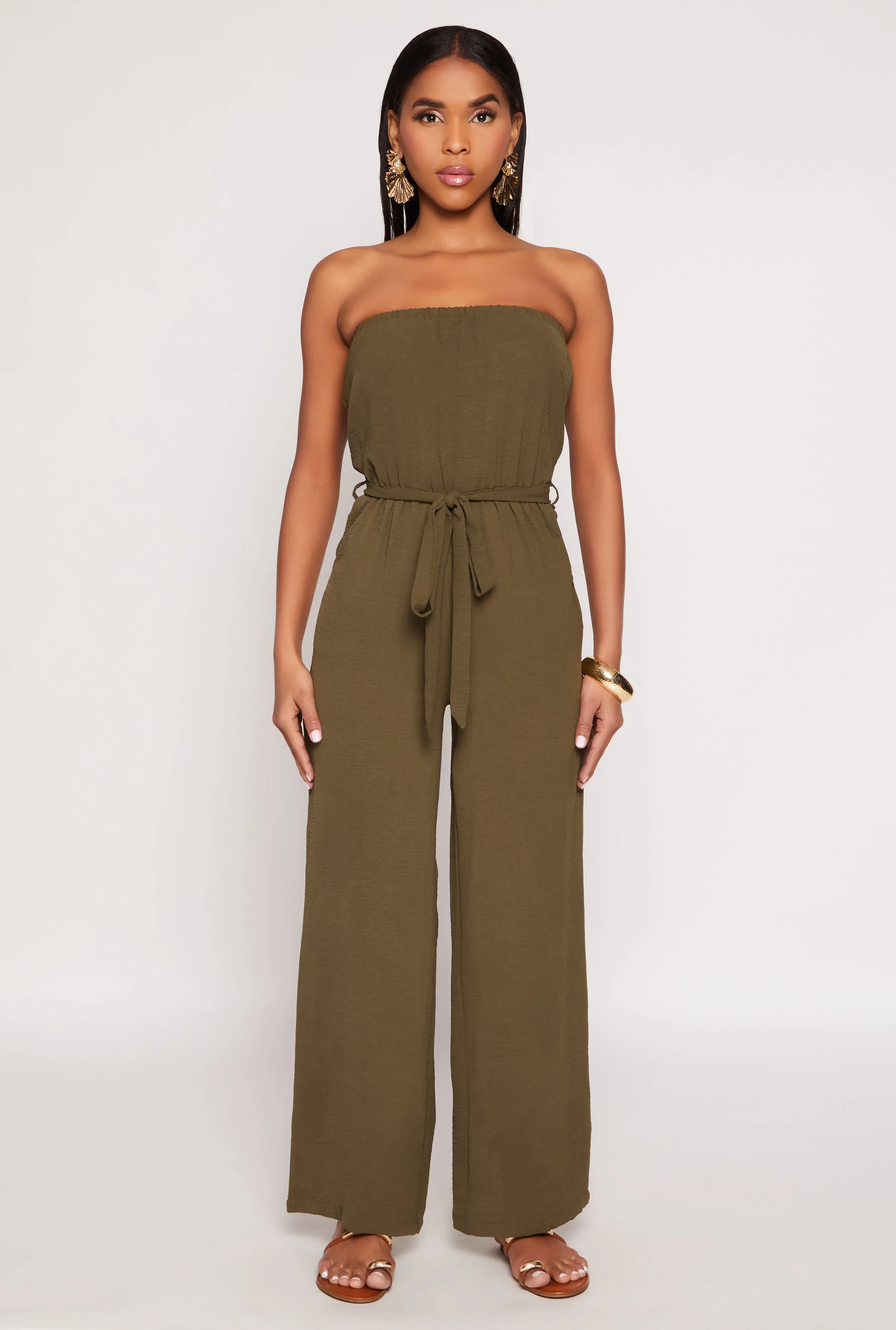Crepe Knit Tie Waist Strapless Jumpsuit sold by Rainbow