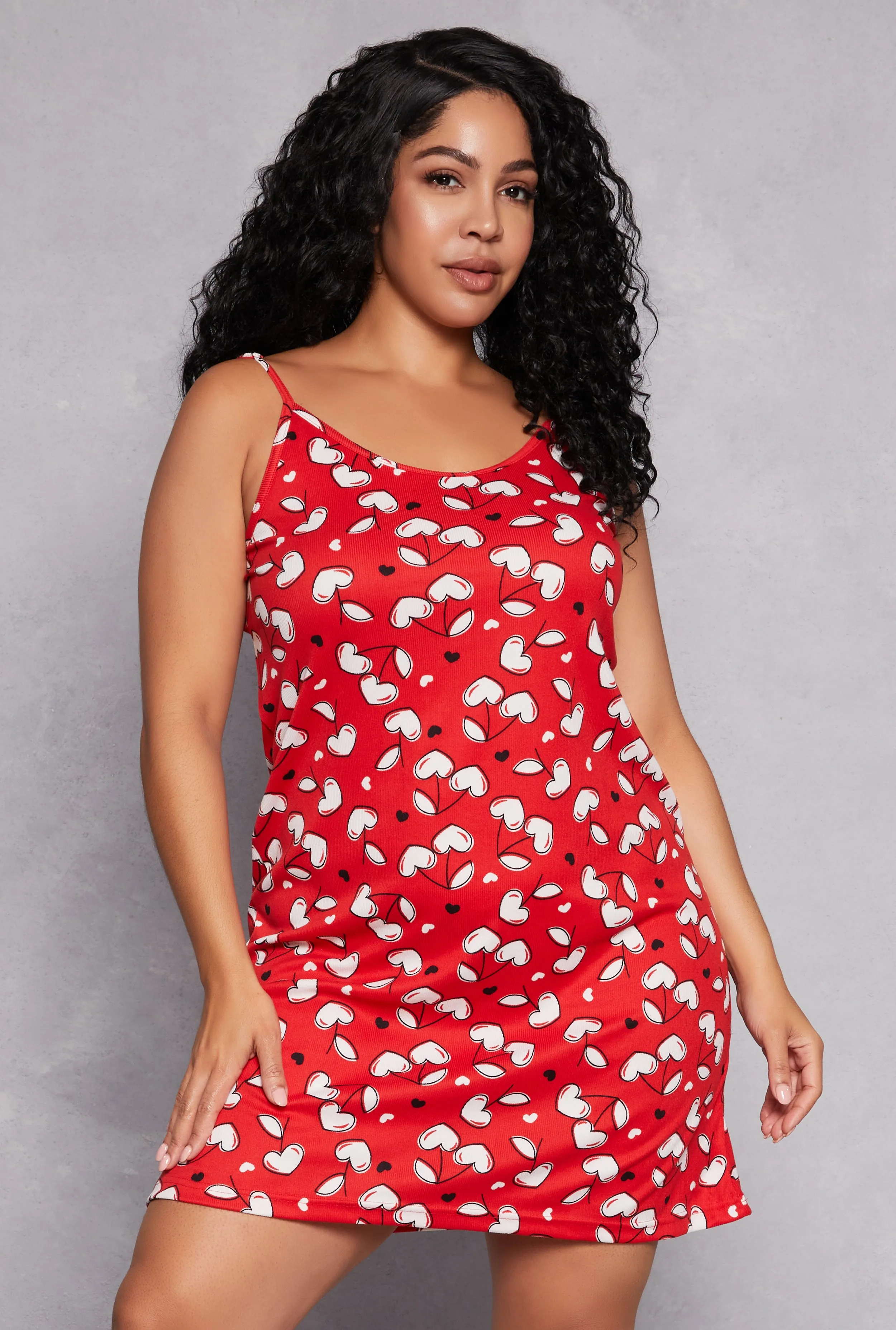 Plus Size Cherry Heart Print Cami Nightgown with Robe sold by Rainbow product image thumbnail 3