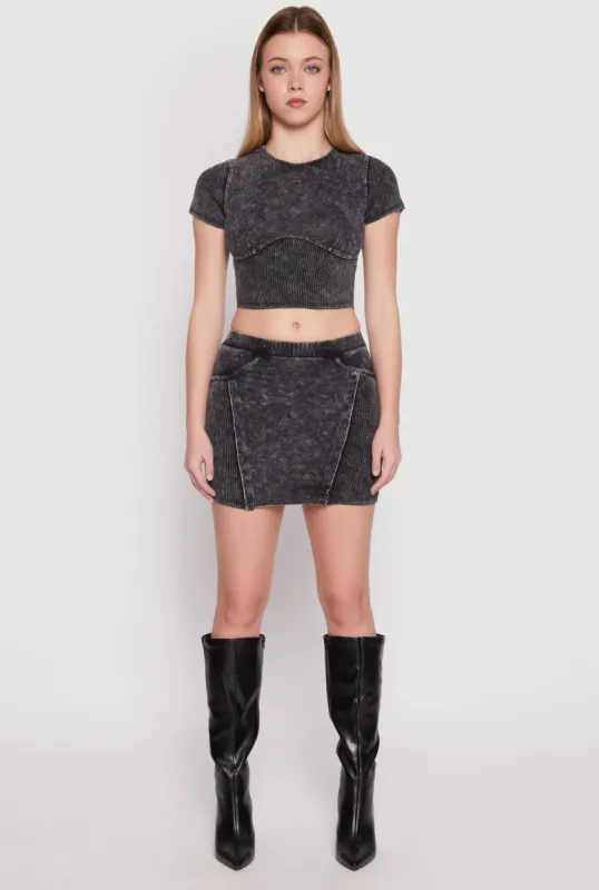 Ribbed Knit Acid Wash Mini Skirt sold by Rainbow