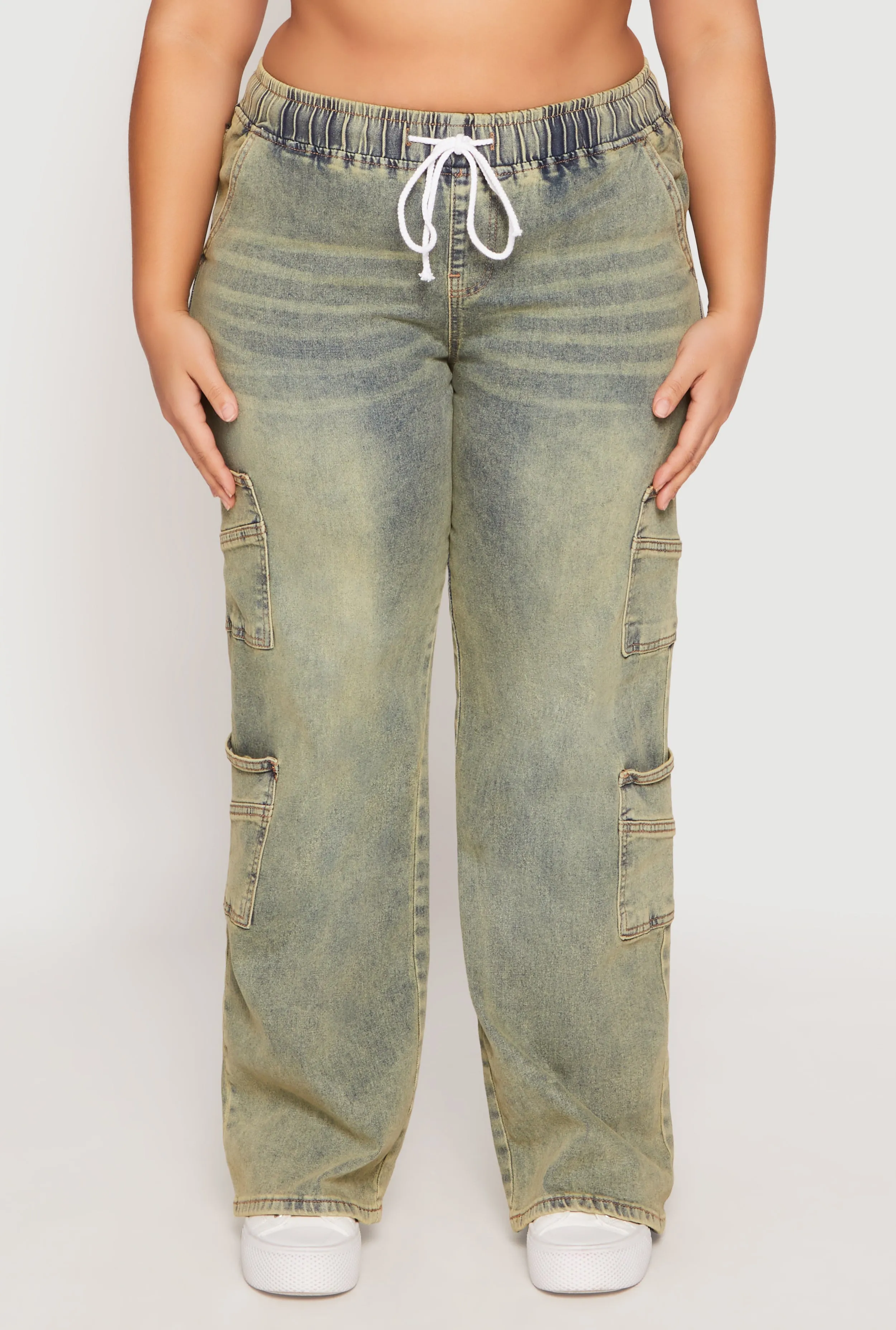 Plus Size VIP Acid Wash Drawstring Cargo Jeans sold by Rainbow product image thumbnail 3
