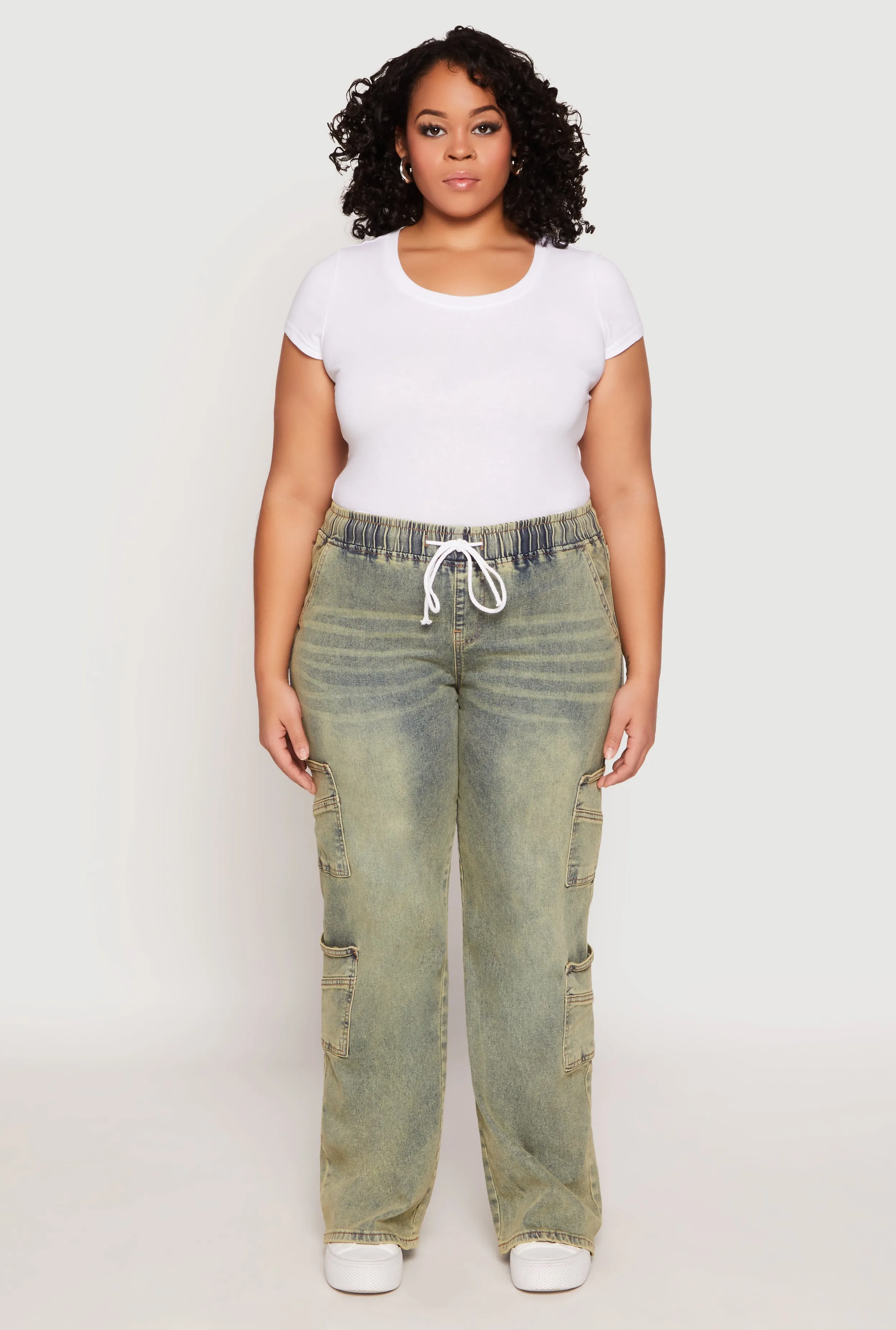 Plus Size VIP Acid Wash Drawstring Cargo Jeans sold by Rainbow