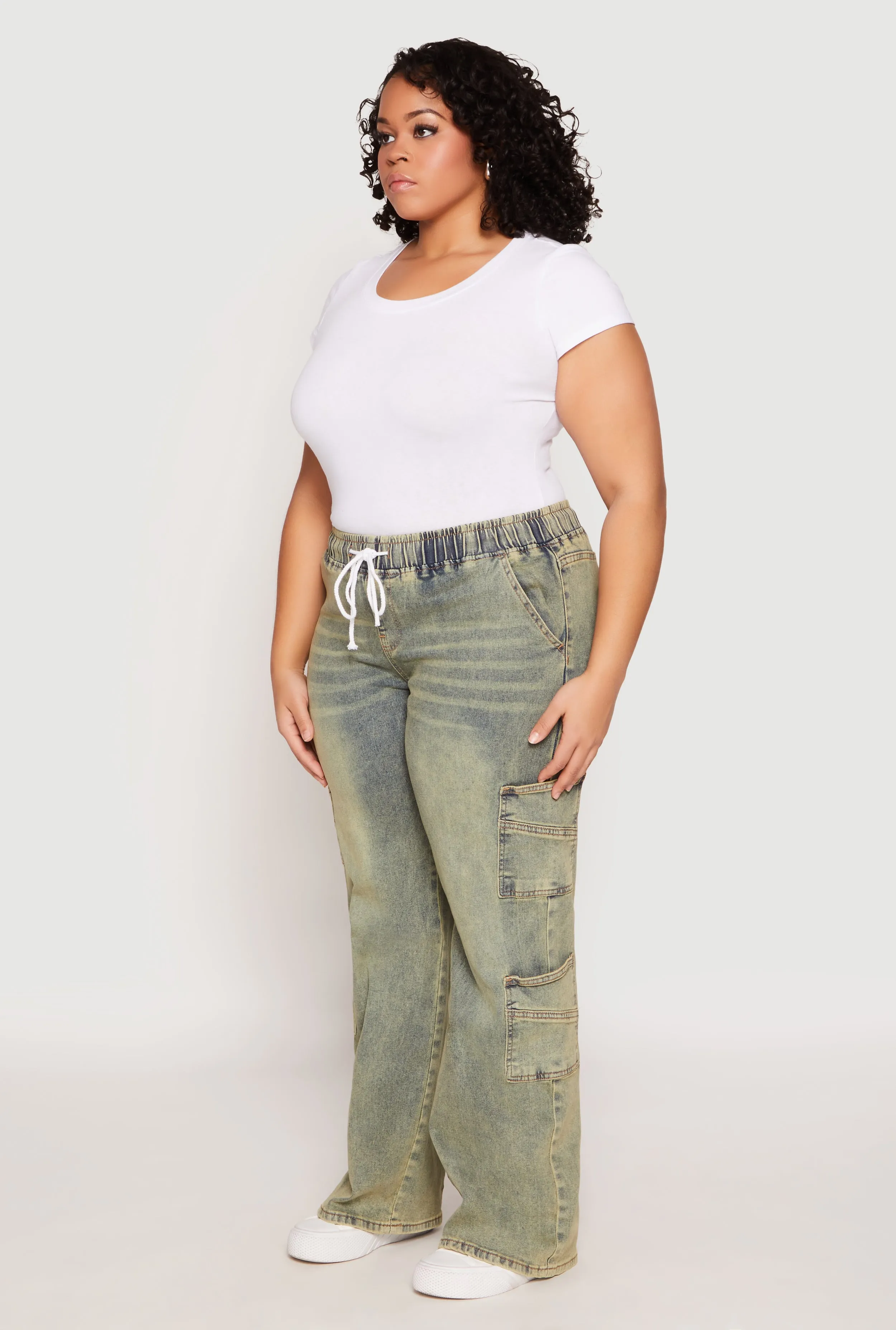 Plus Size VIP Acid Wash Drawstring Cargo Jeans sold by Rainbow product image thumbnail 2