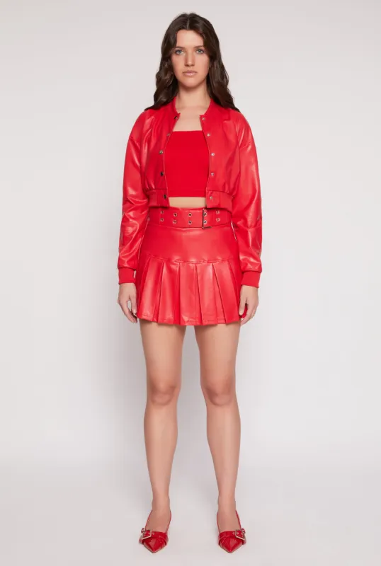 Faux Leather Belted Pleated Skort sold by Rainbow