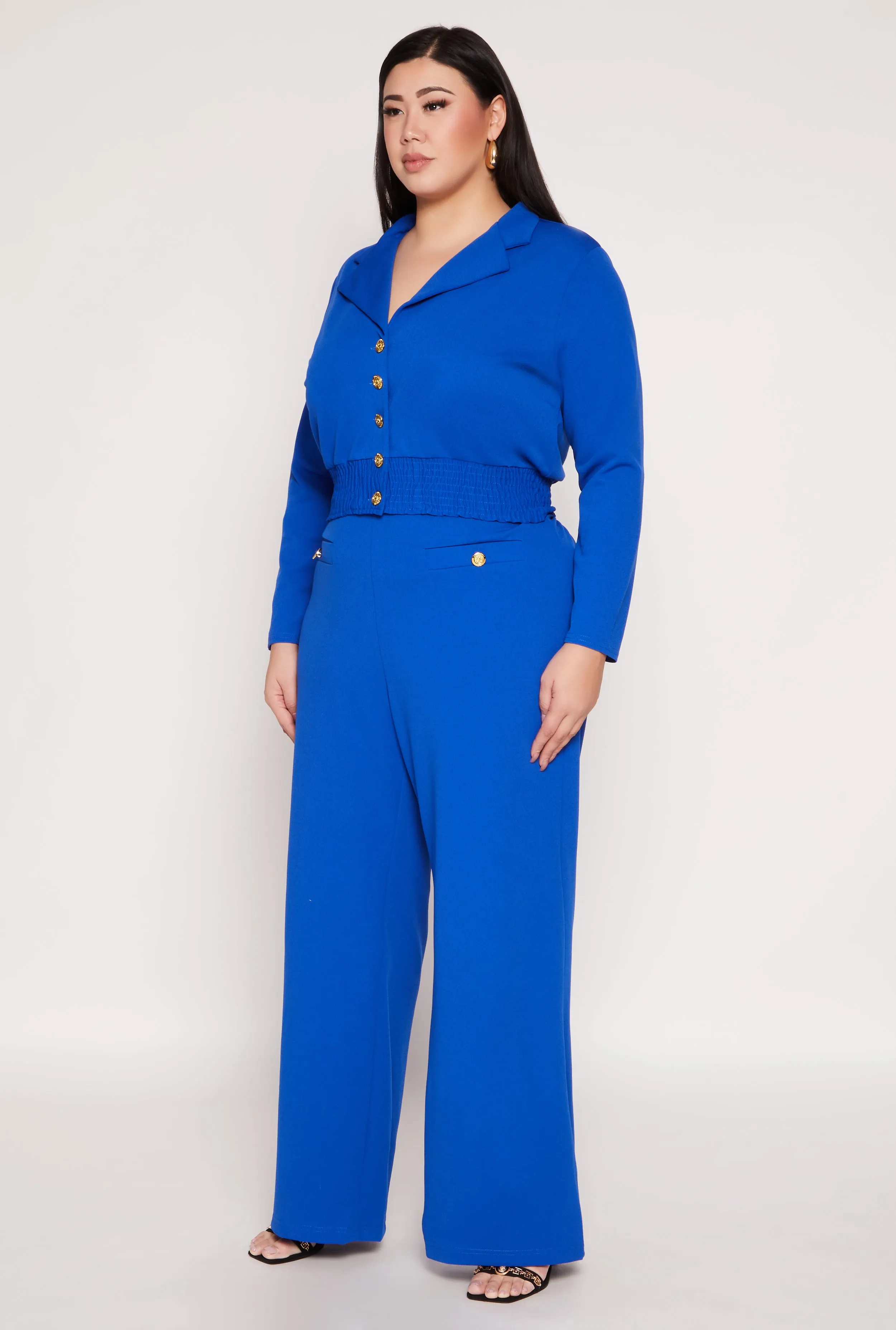 Plus Size Button Front Smocked Blouse sold by Rainbow product image thumbnail 3