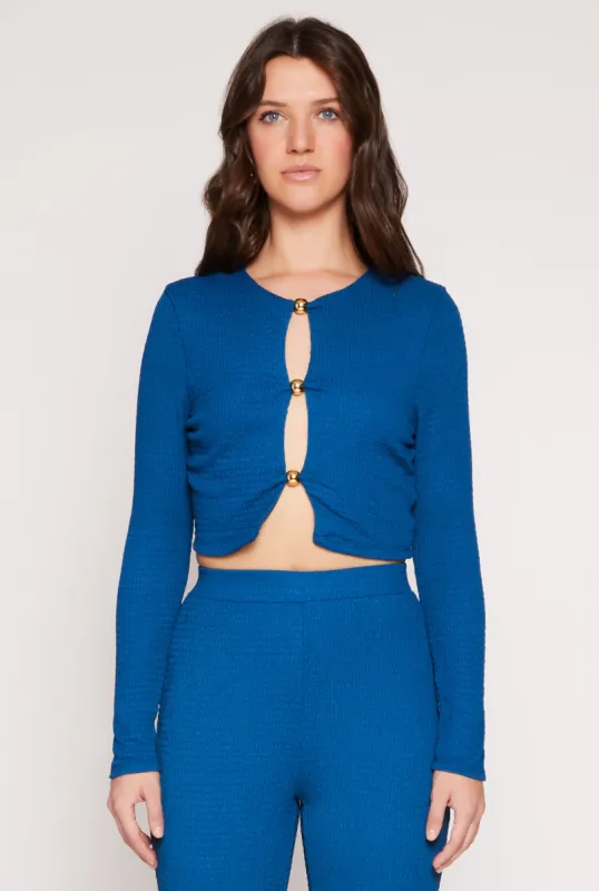 Textured Knit Keyhole Crop Top sold by Rainbow