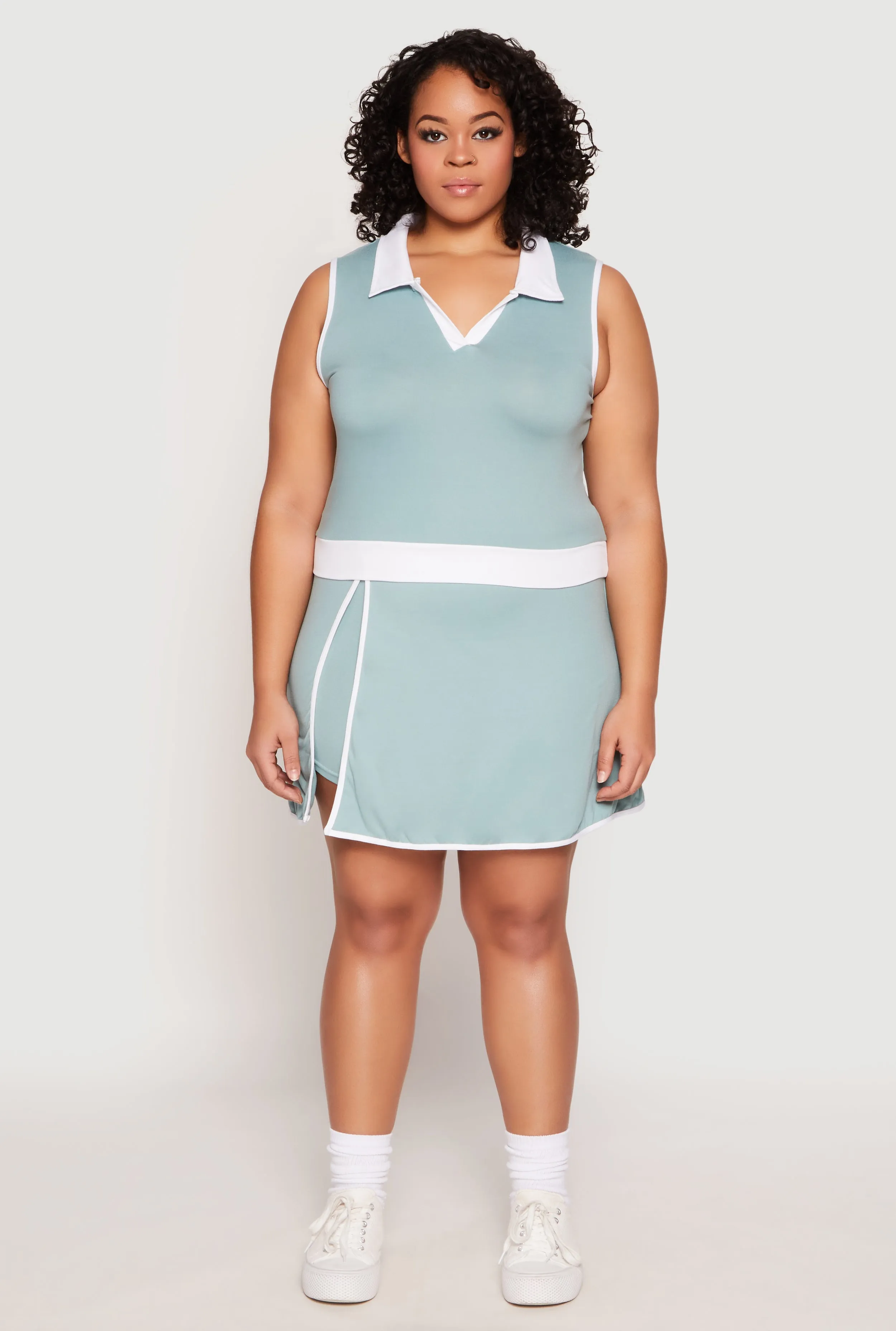 Plus Size Contrast Trim Side Slit Tennis Skirt sold by Rainbow