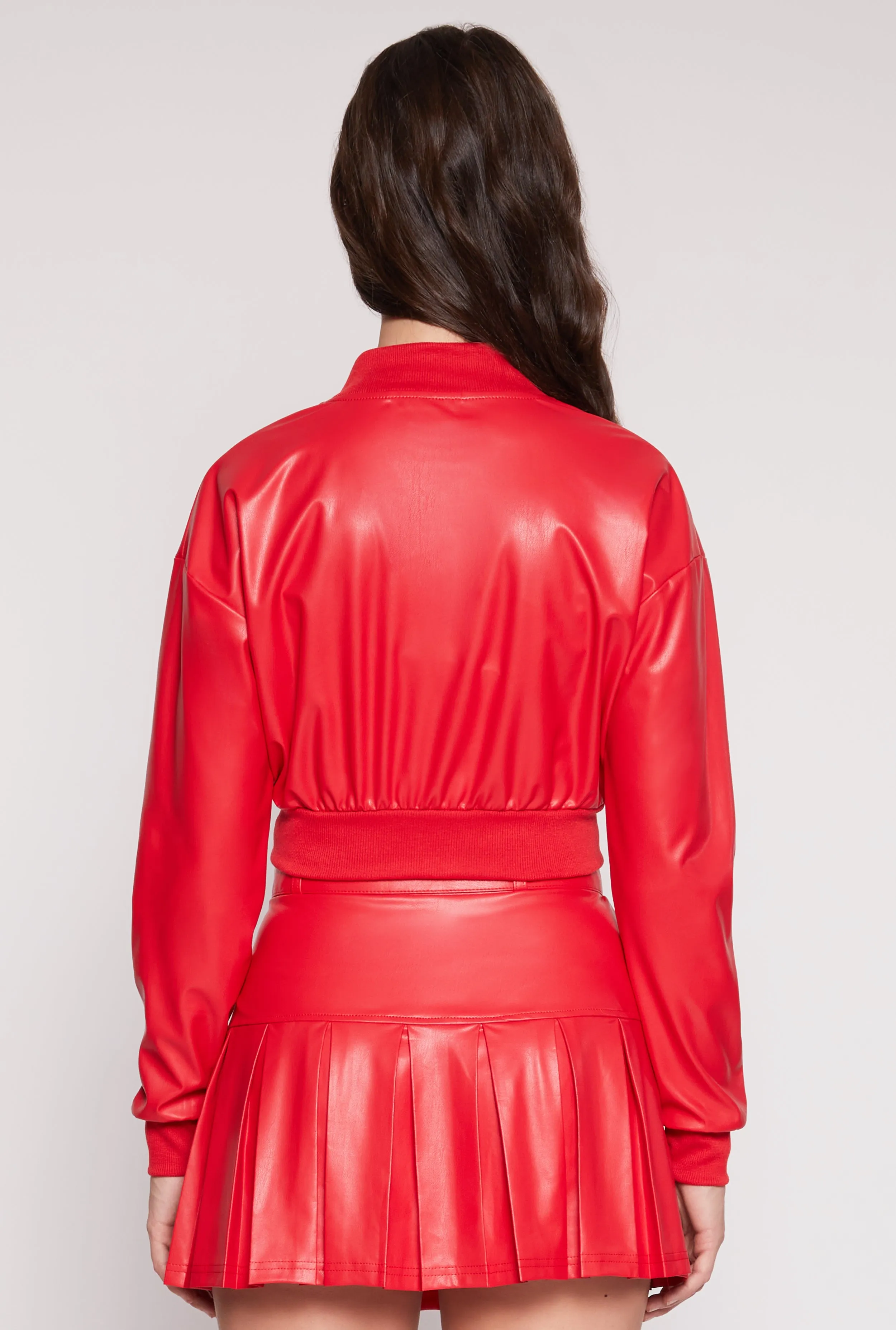 Faux Leather Cropped Bomber Jacket sold by Rainbow product image thumbnail 5