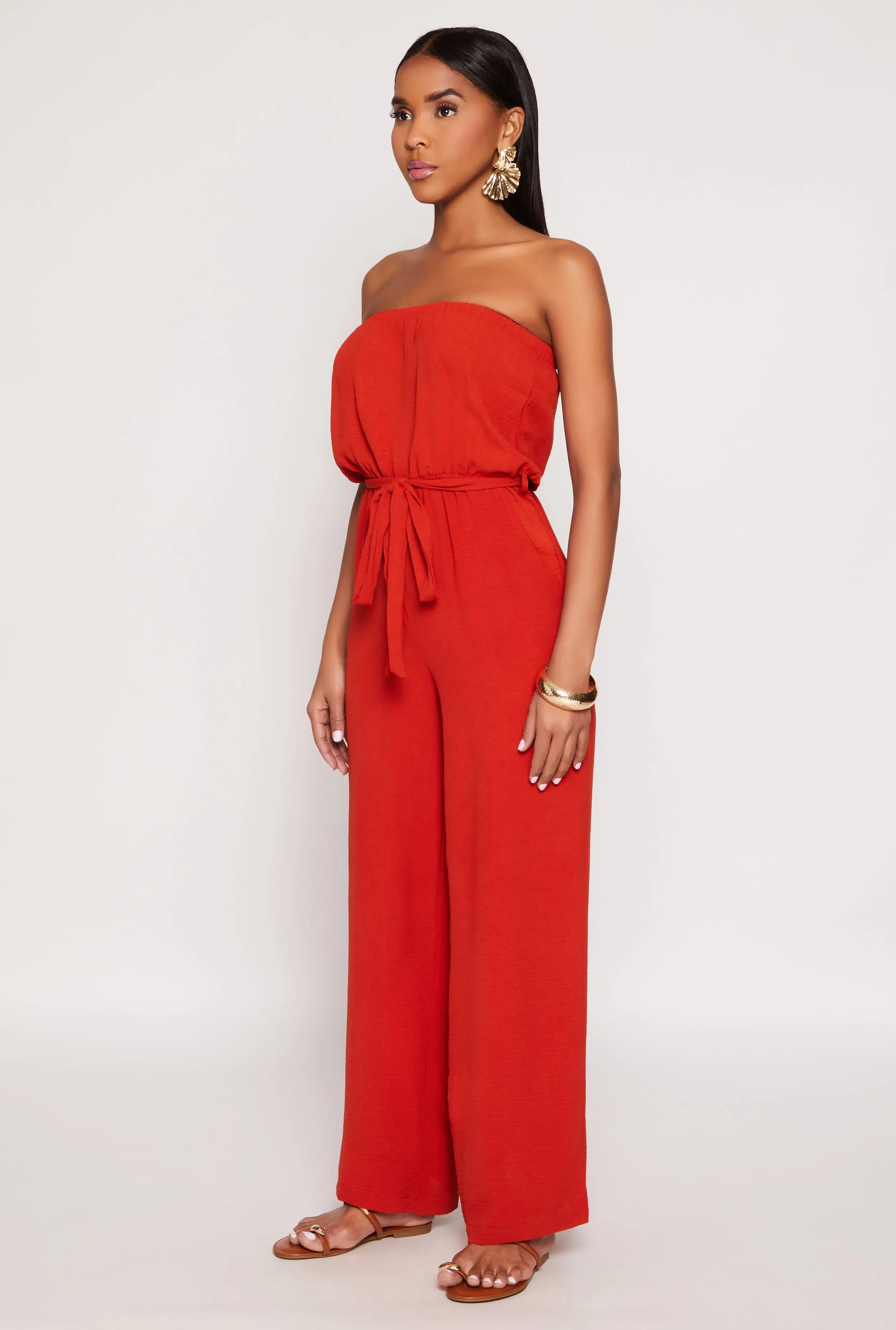 Crepe Knit Tie Waist Strapless Jumpsuit sold by Rainbow product image thumbnail 2
