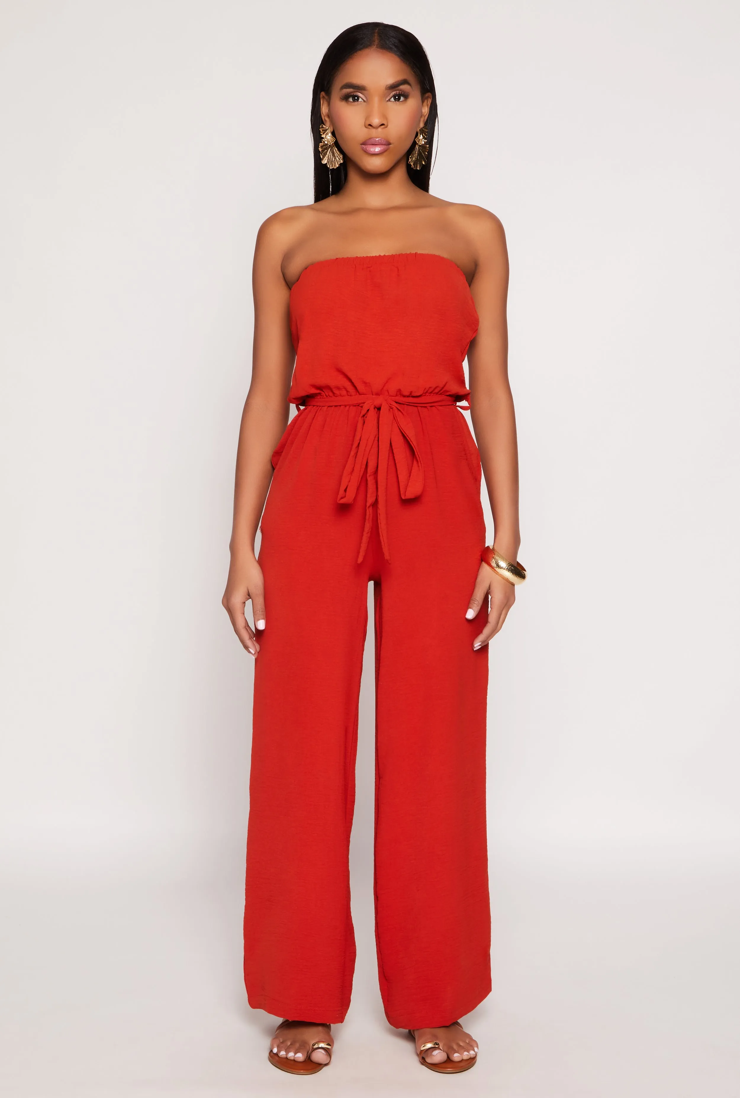 Crepe Knit Tie Waist Strapless Jumpsuit sold by Rainbow