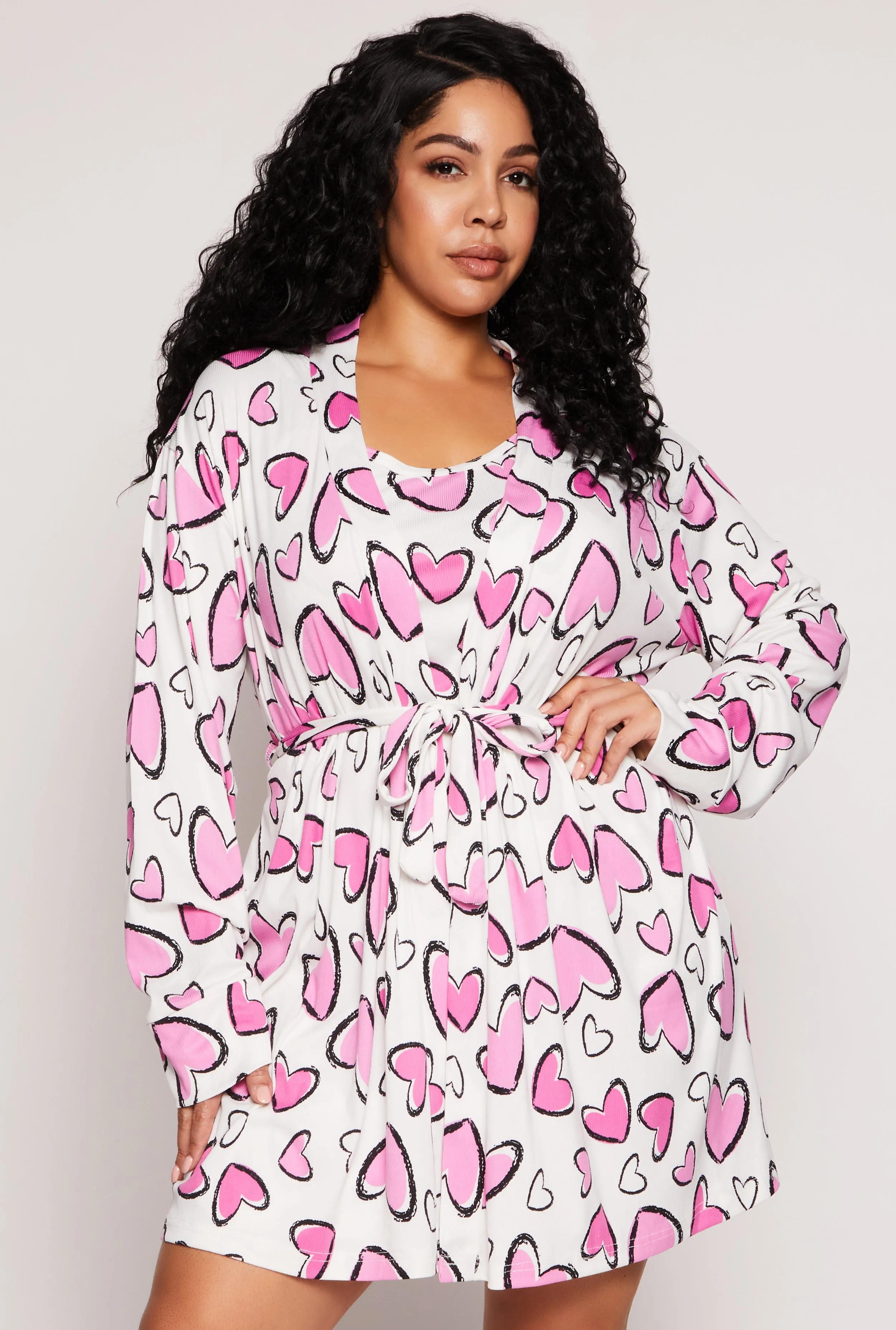 Plus Size Heart Print Cami Nightgown with Robe sold by Rainbow