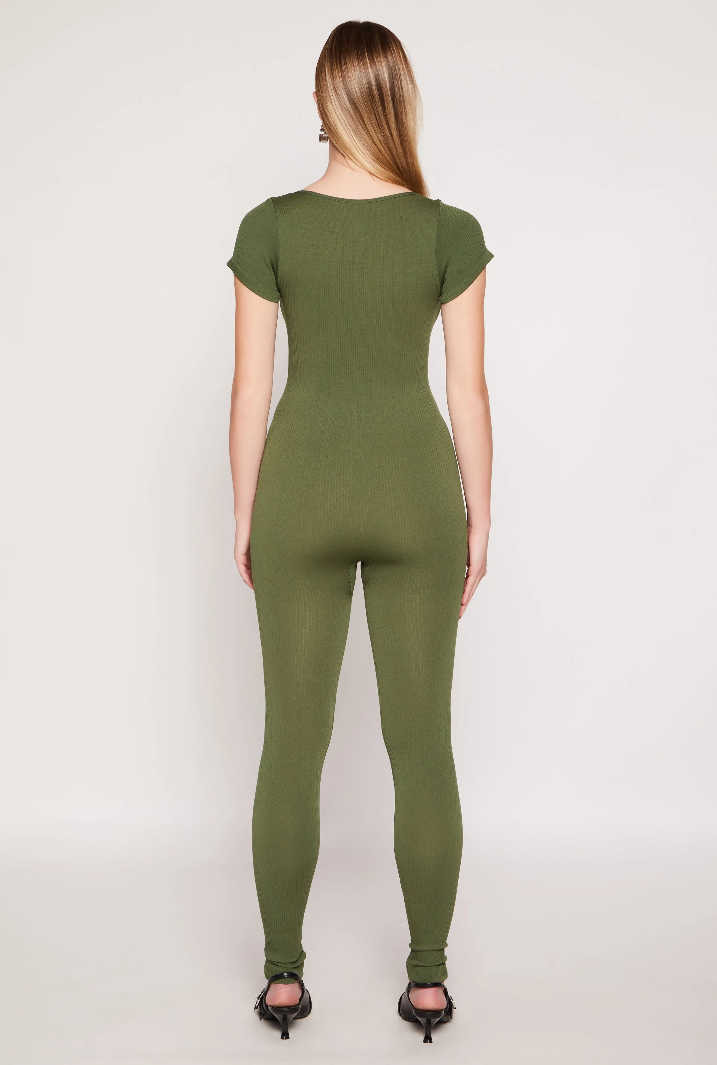 Seamless Notch Neck Rib Knit Catsuit sold by Rainbow product image thumbnail 3