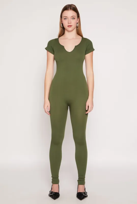 Seamless Notch Neck Rib Knit Catsuit sold by Rainbow