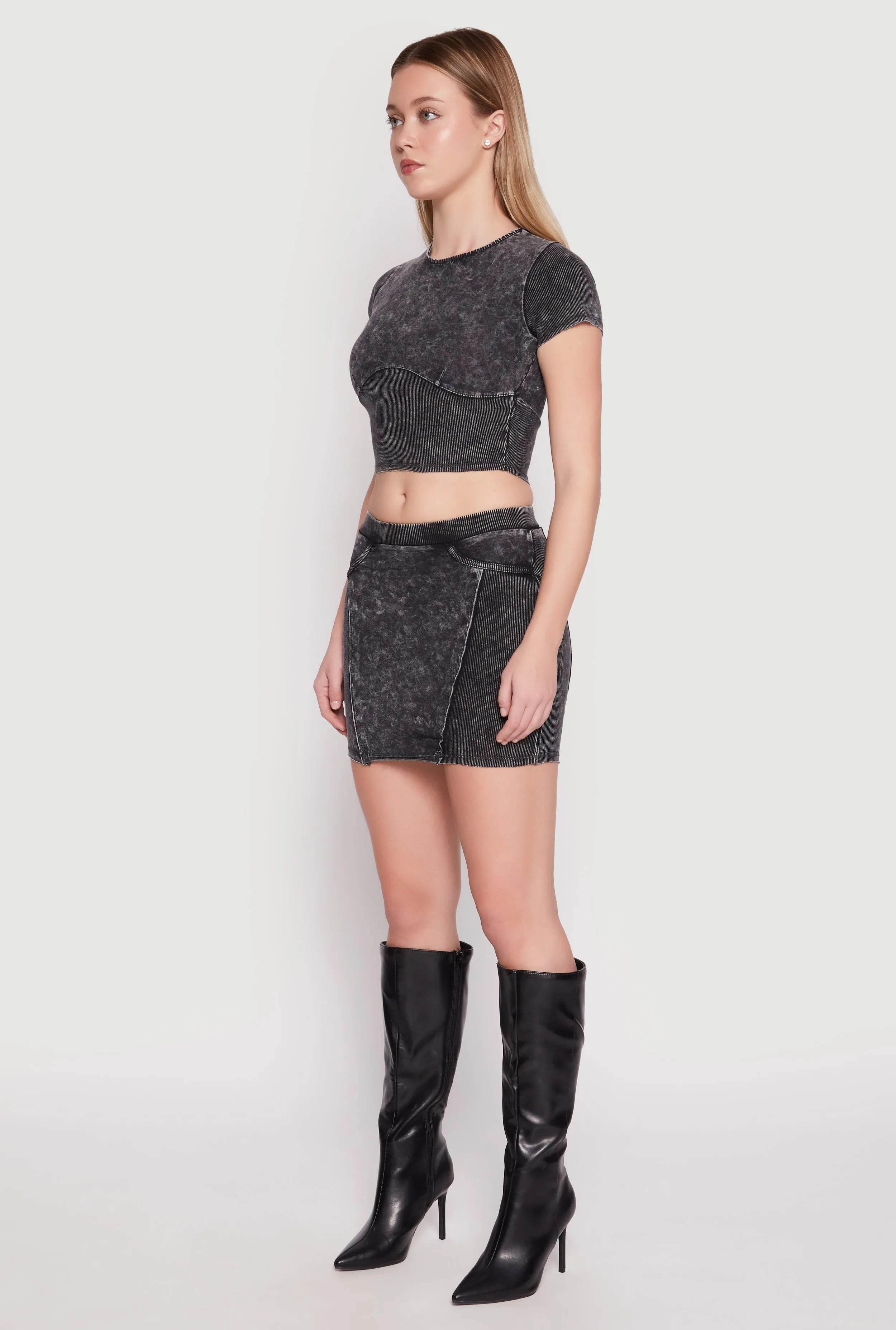 Acid Wash Corset Detail Crop Top sold by Rainbow product image thumbnail 3