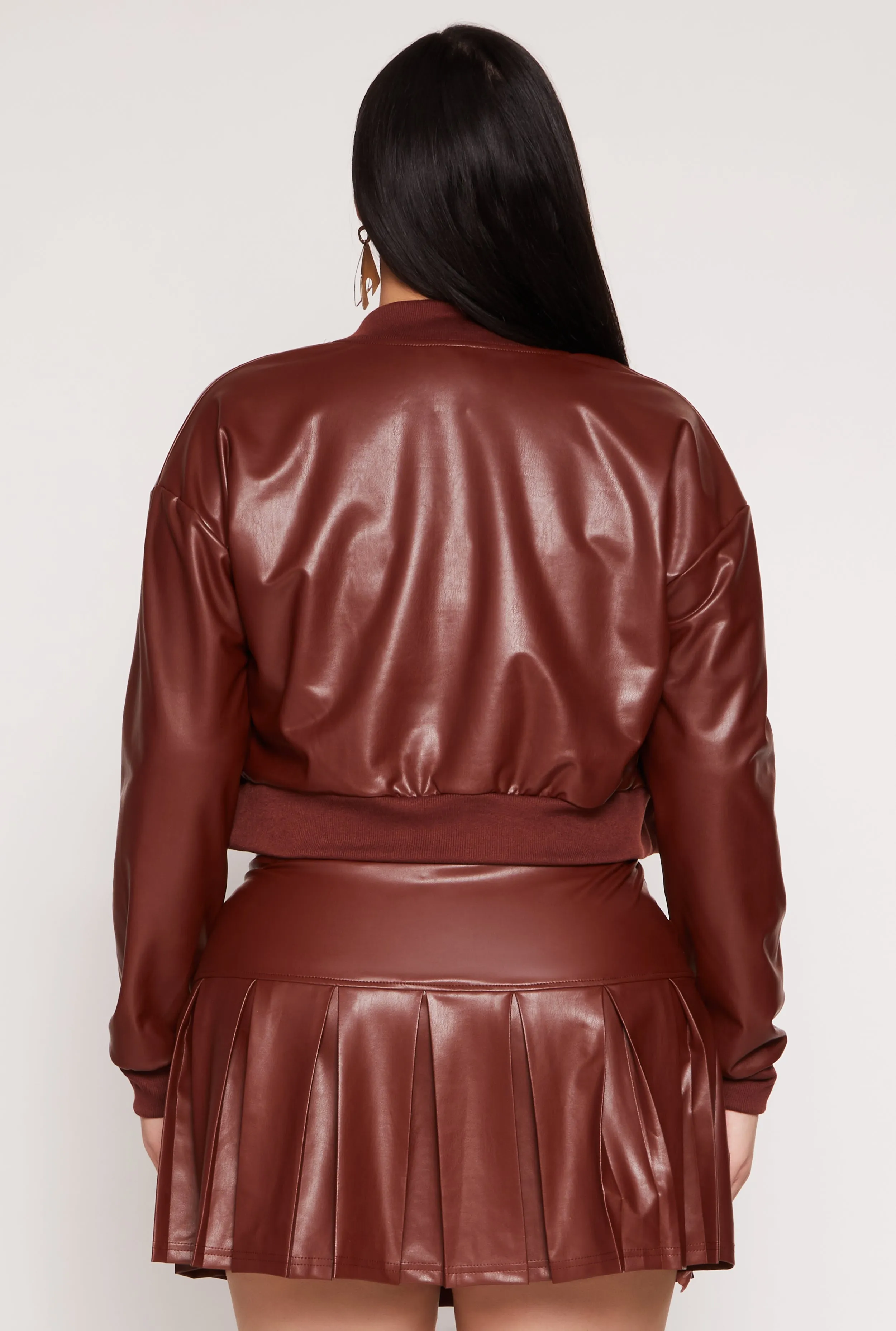 Plus Size Faux Leather Bomber Jacket sold by Rainbow product image thumbnail 5