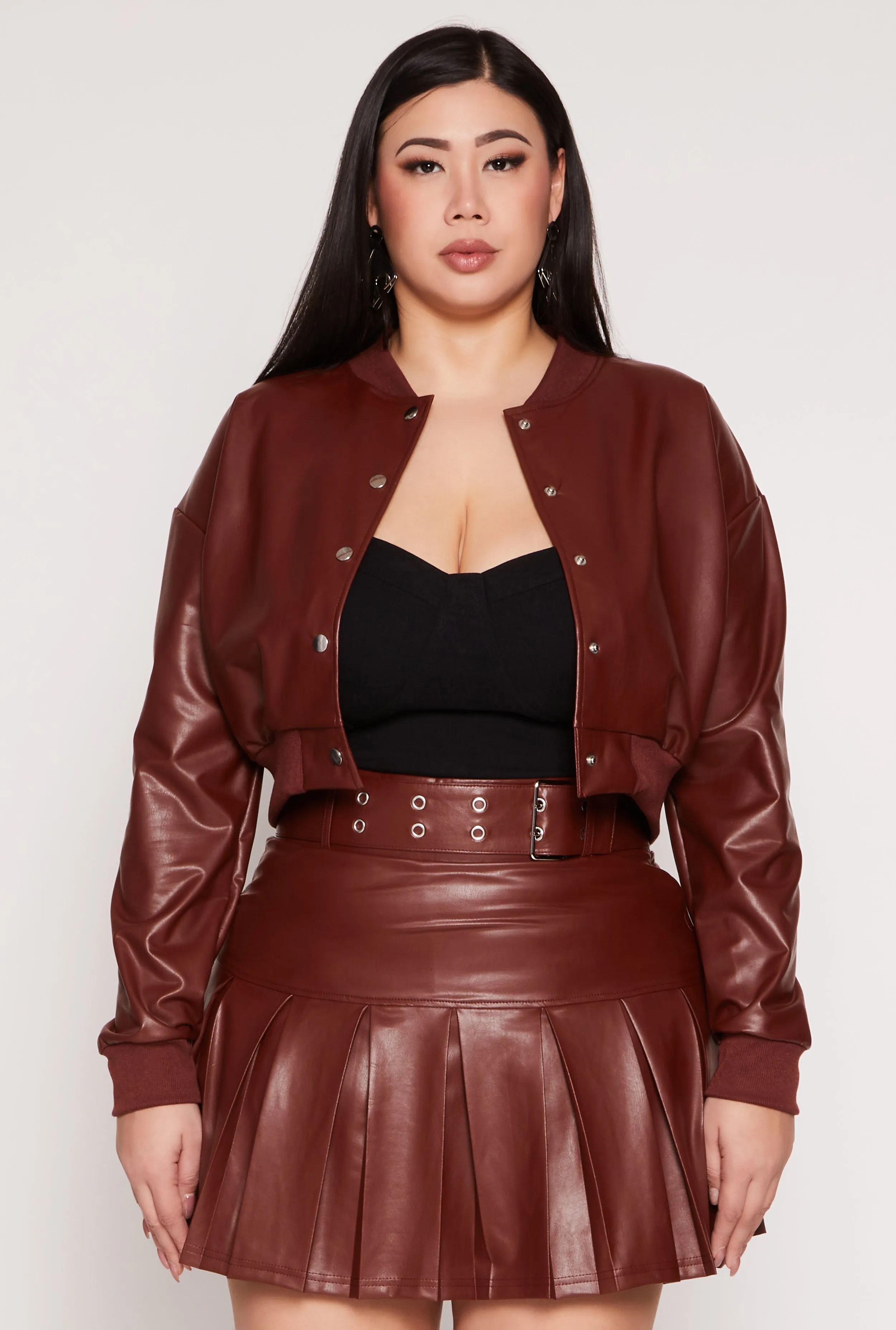 Plus Size Faux Leather Bomber Jacket sold by Rainbow