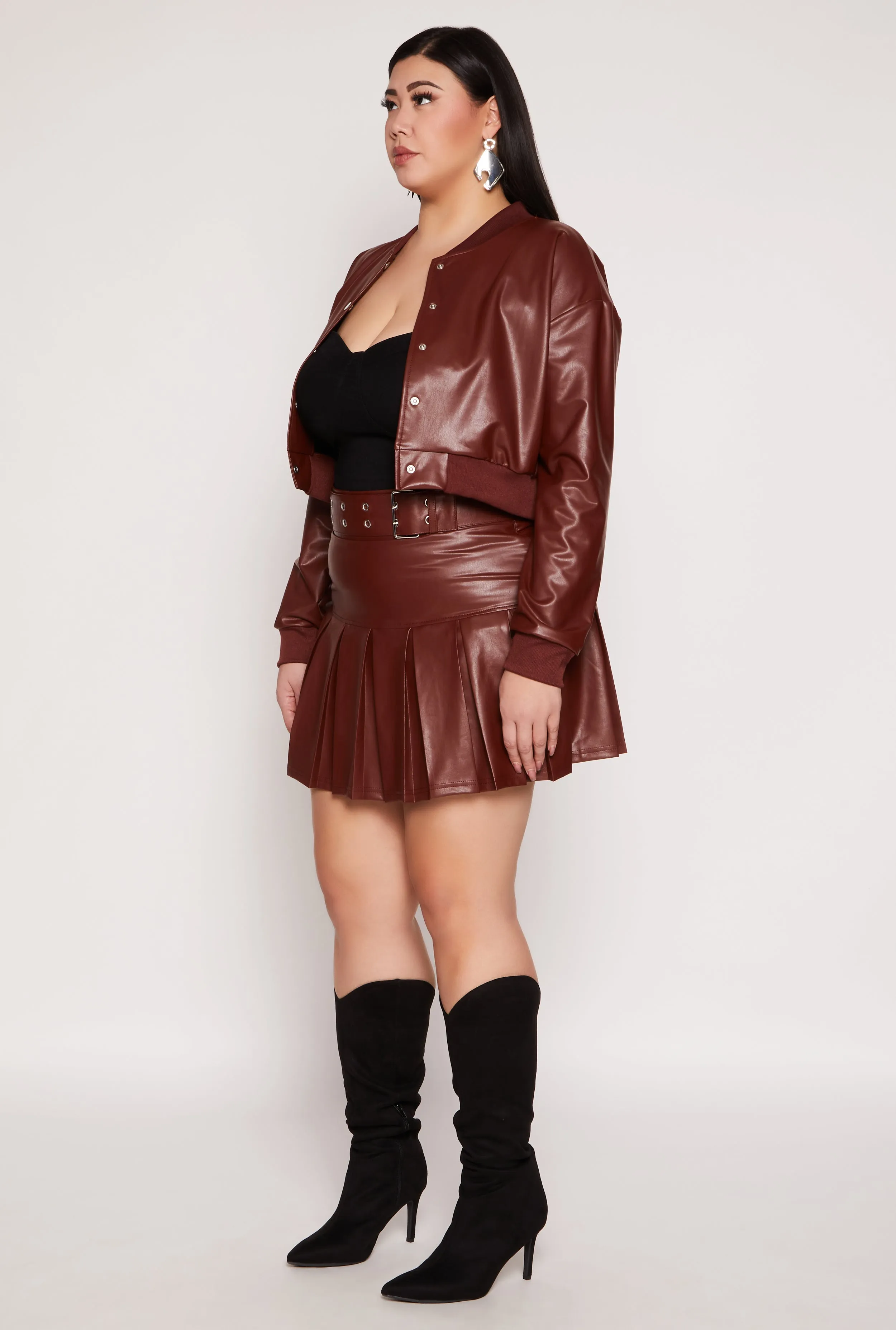 Plus Size Faux Leather Bomber Jacket sold by Rainbow product image thumbnail 3