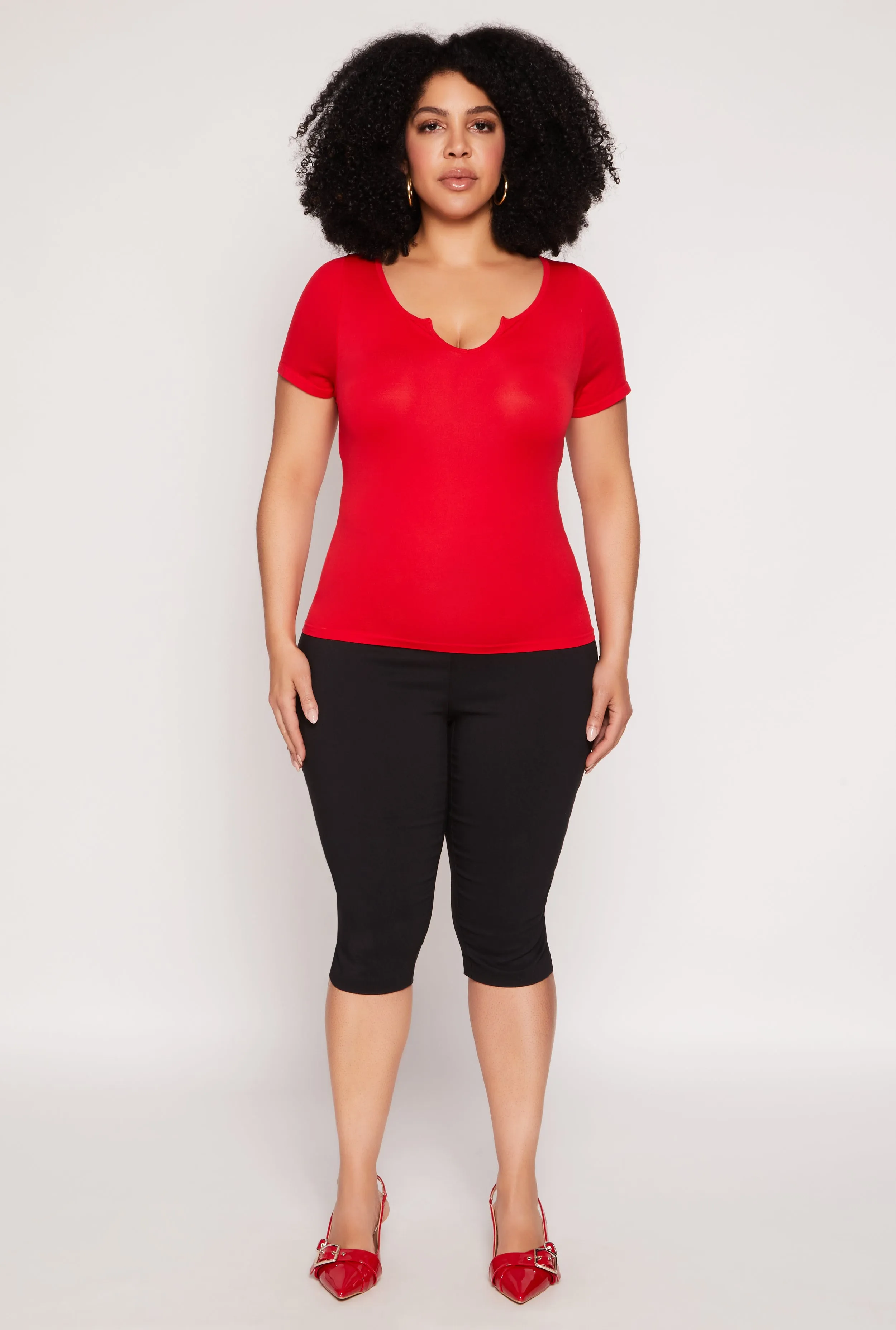 Plus Size Seamless Notch Neck Tee sold by Rainbow