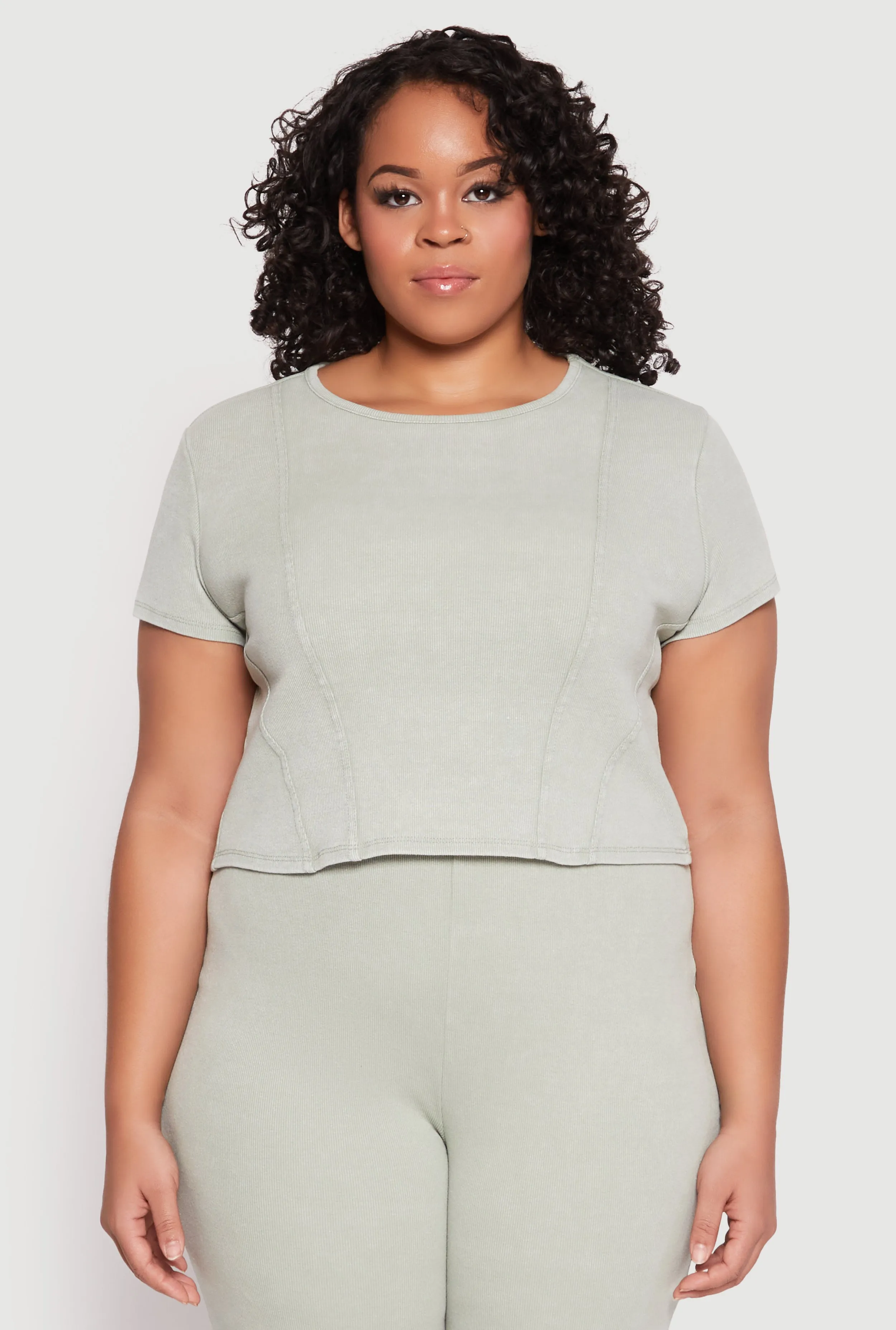 Plus Size Almost Famous Acid Wash Crop Top sold by Rainbow