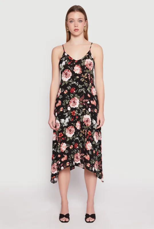 Floral Sharkbite Hem V Neck Dress sold by Rainbow
