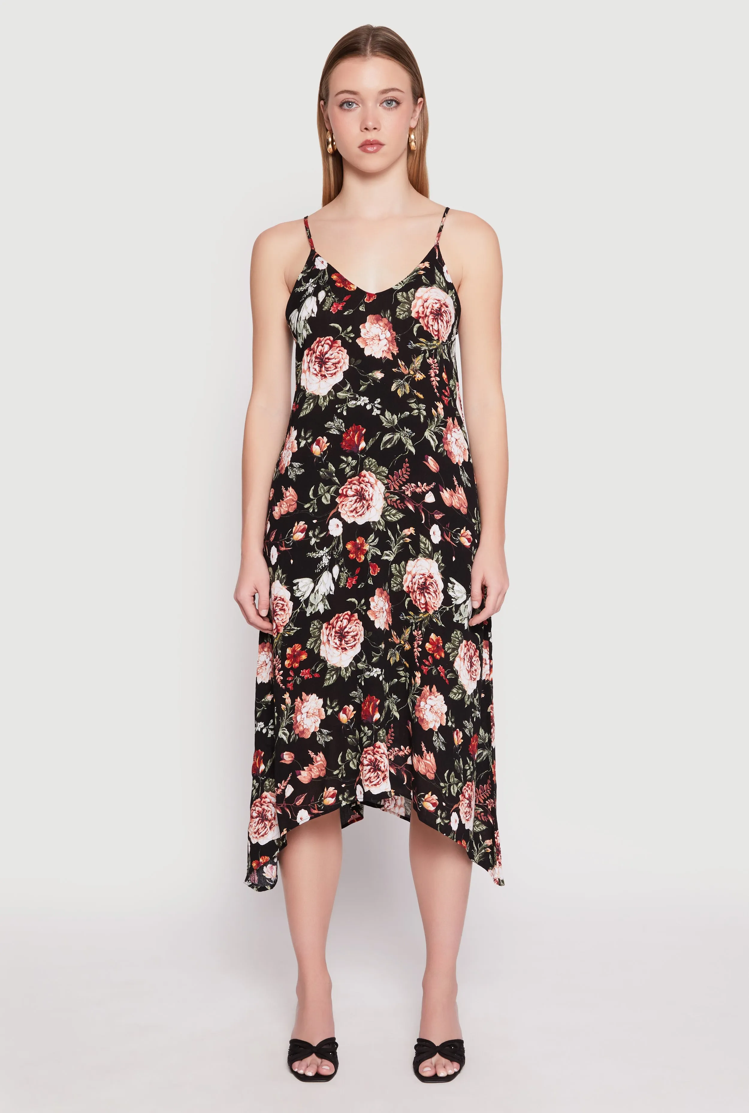 Floral Sharkbite Hem V Neck Dress sold by Rainbow