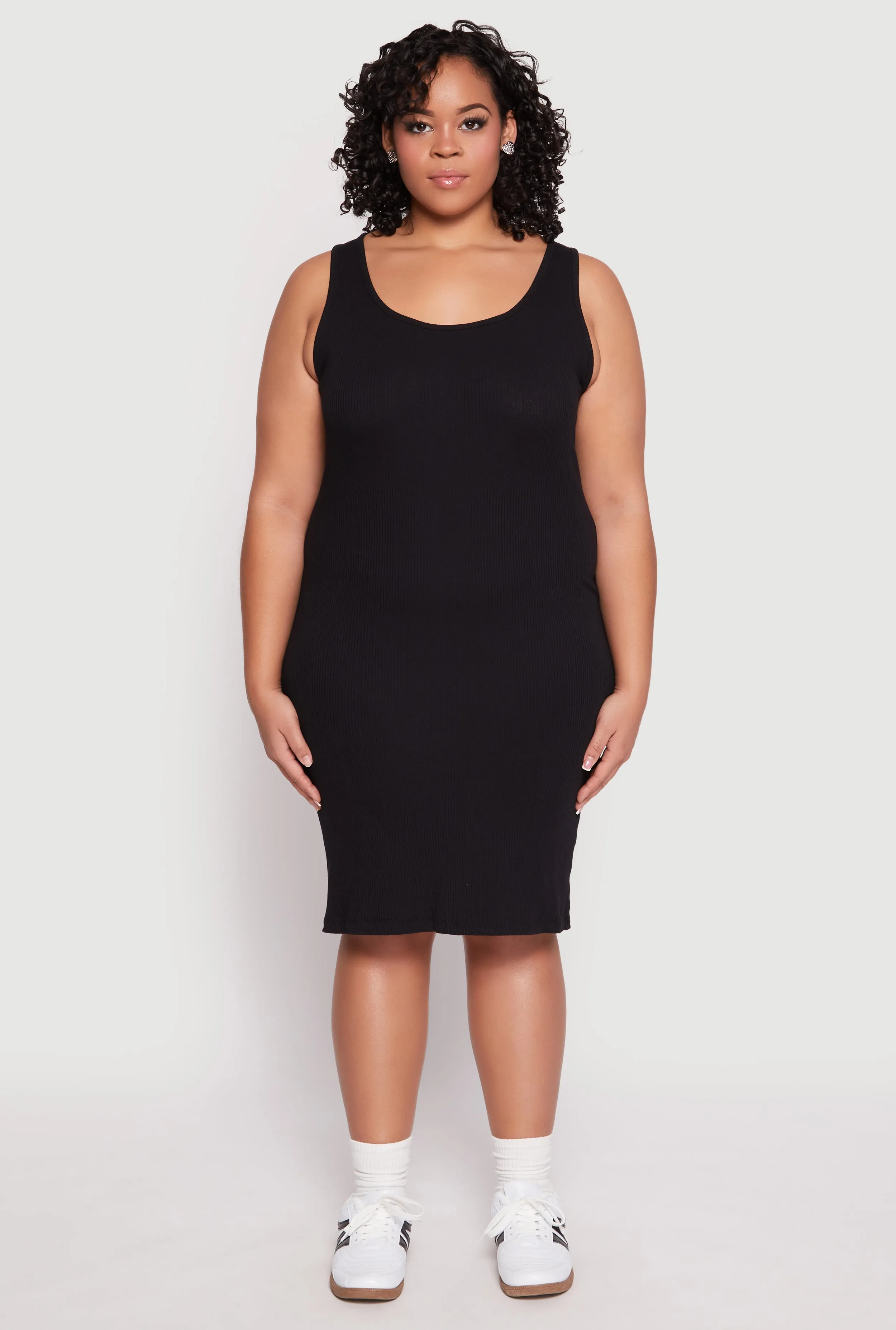 Plus Size Rib Knit Scoop Neck Tank Dress sold by Rainbow