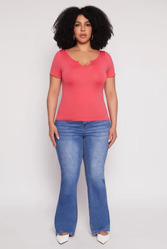 Plus Size Seamless Notch Neck Tee sold by Rainbow