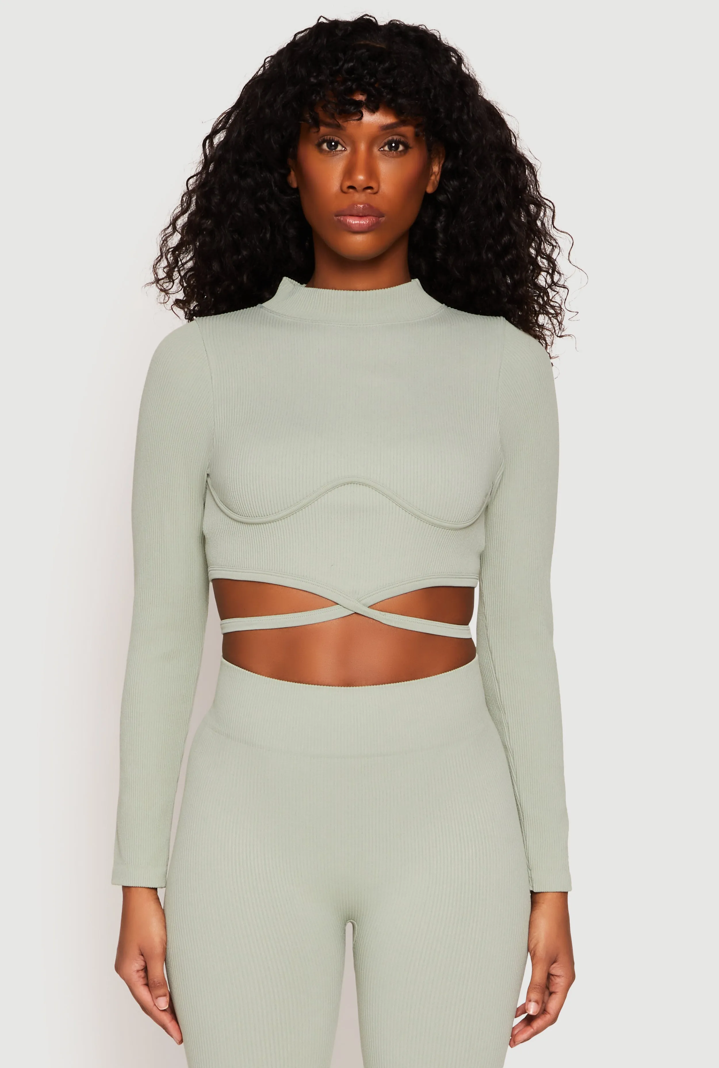 Seamless Long Sleeve Tie Back Crop Top sold by Rainbow