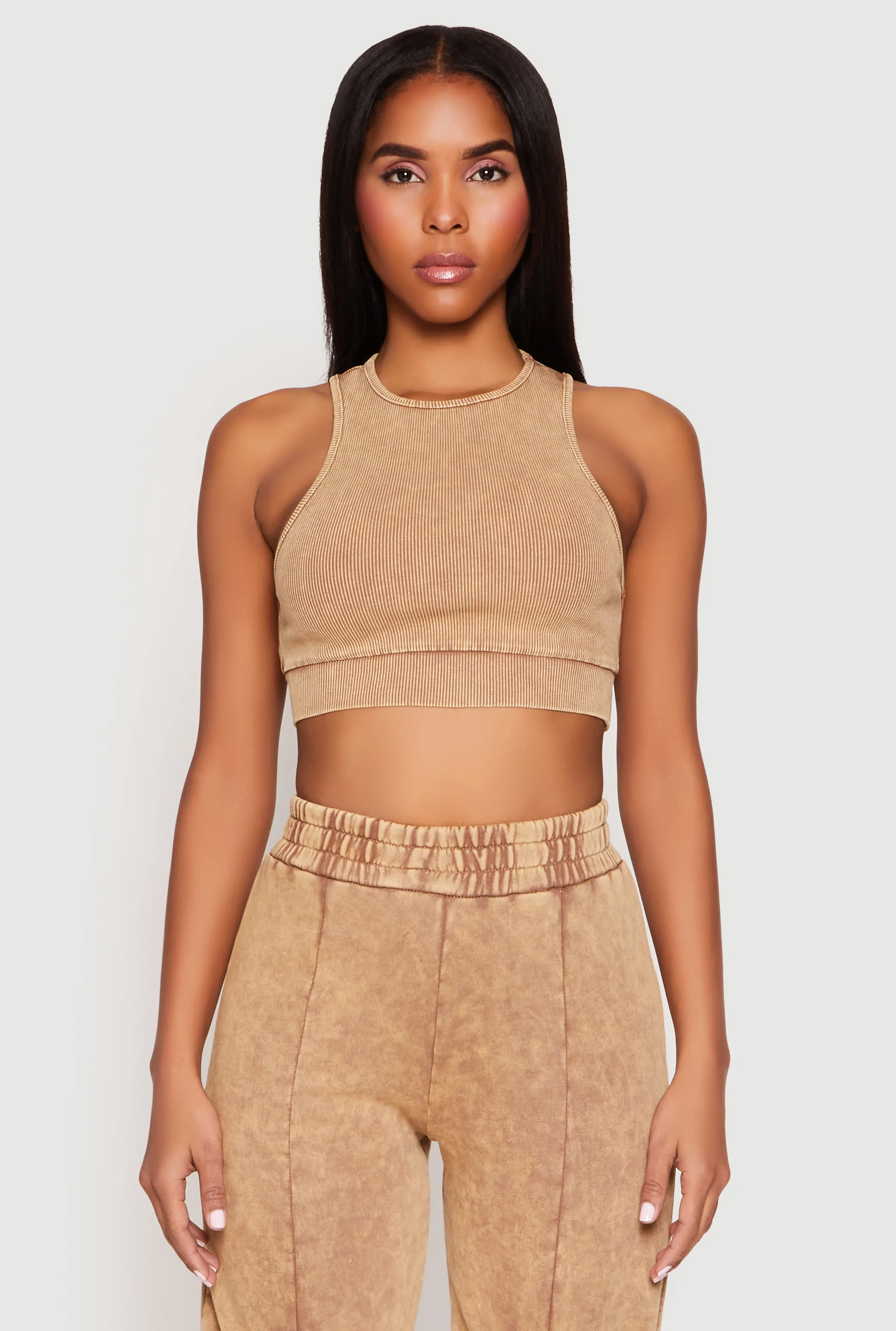 Ribbed Knit Acid Wash Racerback Crop Top sold by Rainbow