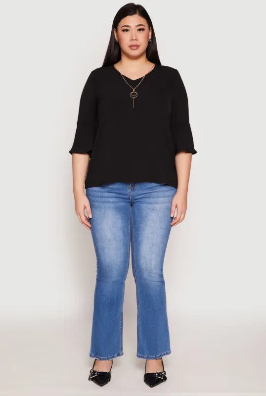 Plus Size Airy Quarter Bell Sleeve Blouse sold by Rainbow