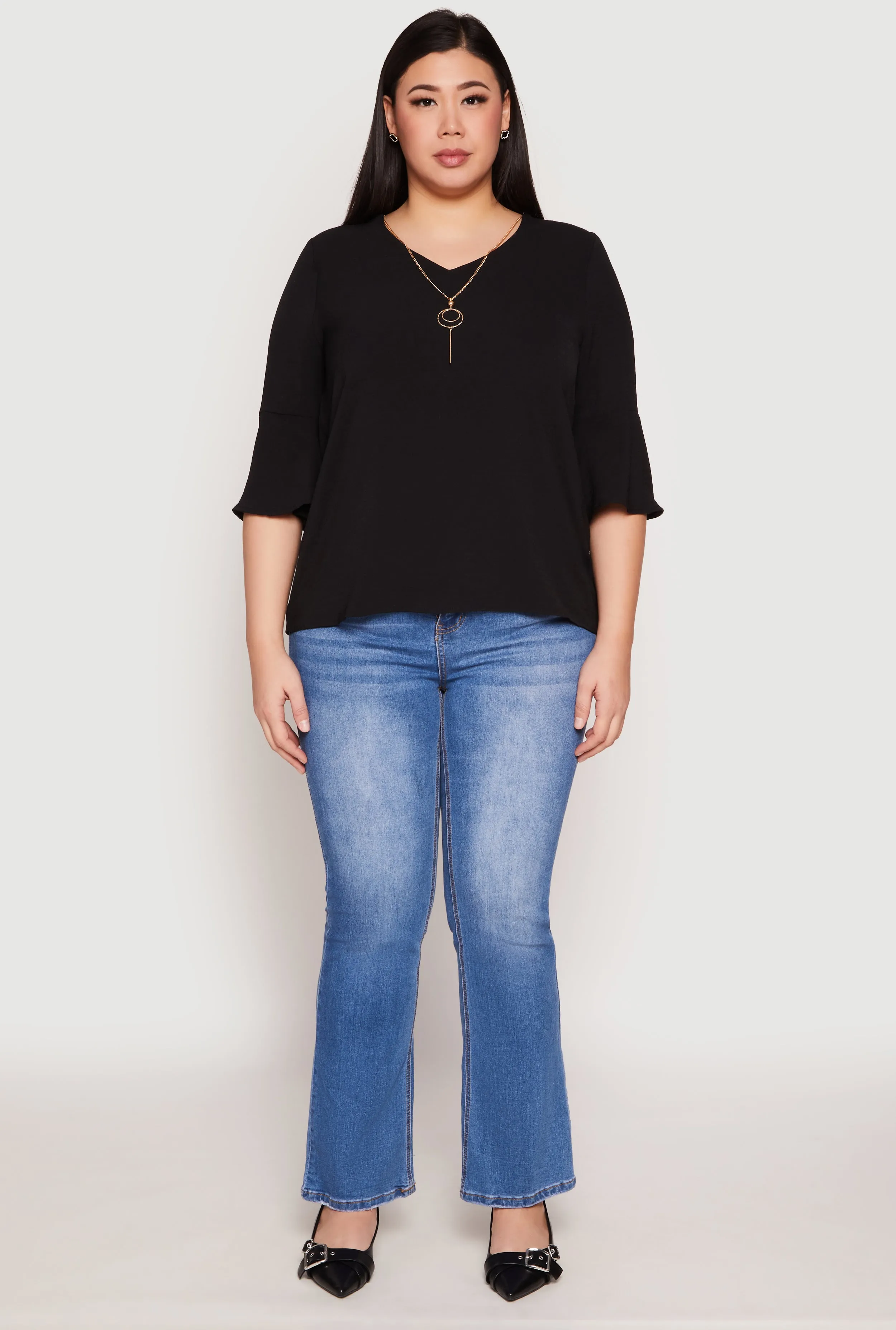 Plus Size Airy Quarter Bell Sleeve Blouse sold by Rainbow