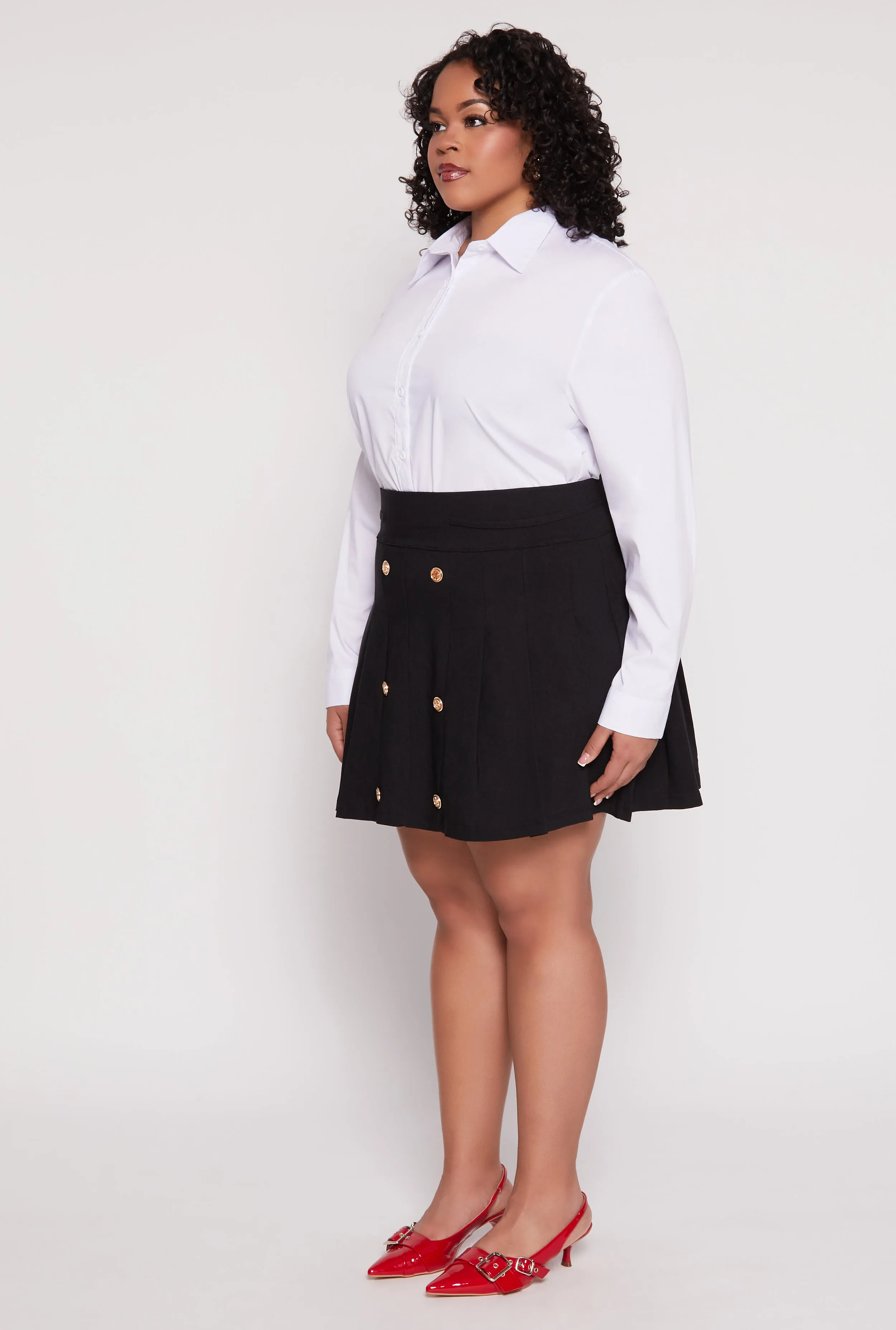 Plus Size Button Detail Pleated Skirt sold by Rainbow product image thumbnail 2