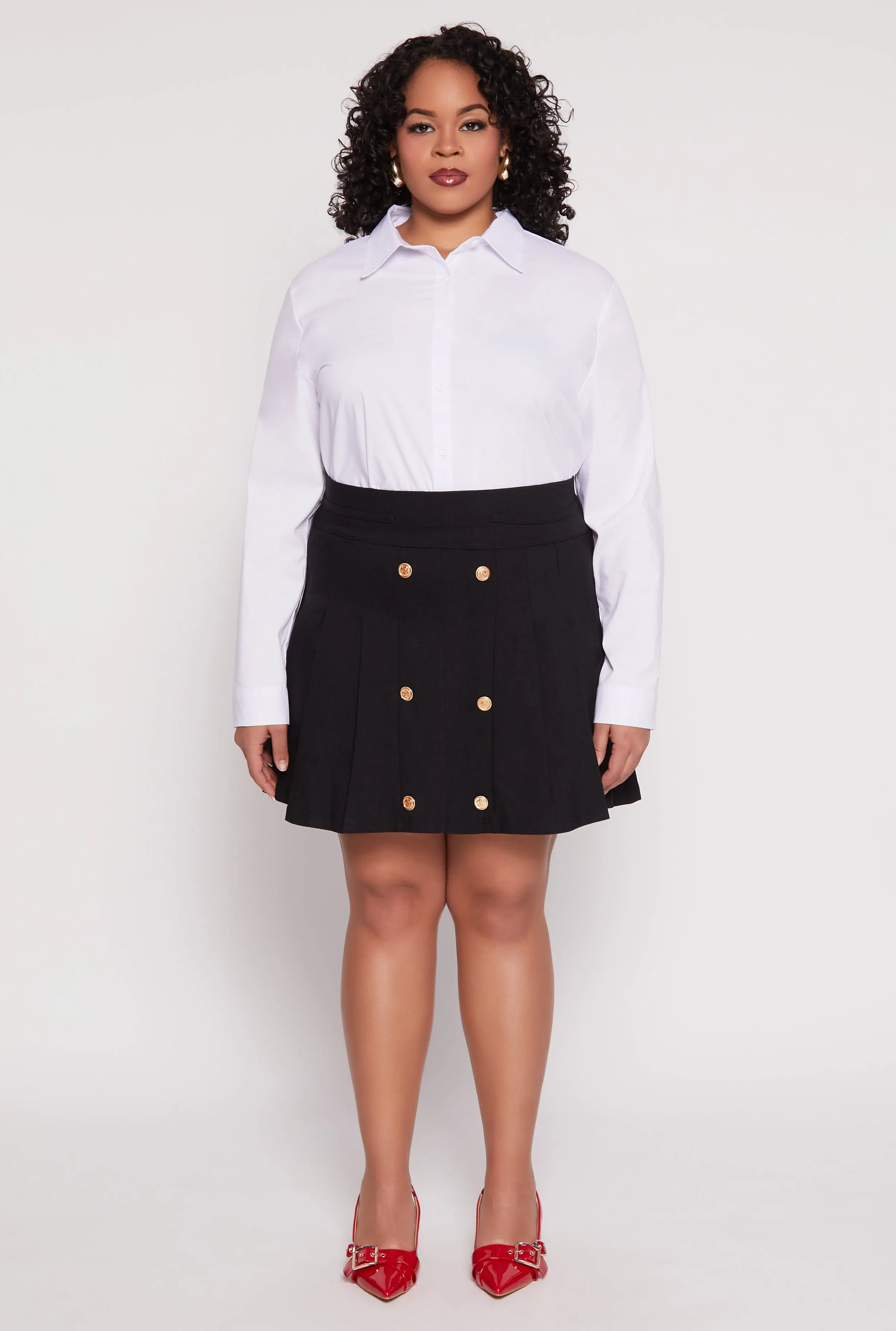 Plus Size Button Detail Pleated Skirt sold by Rainbow