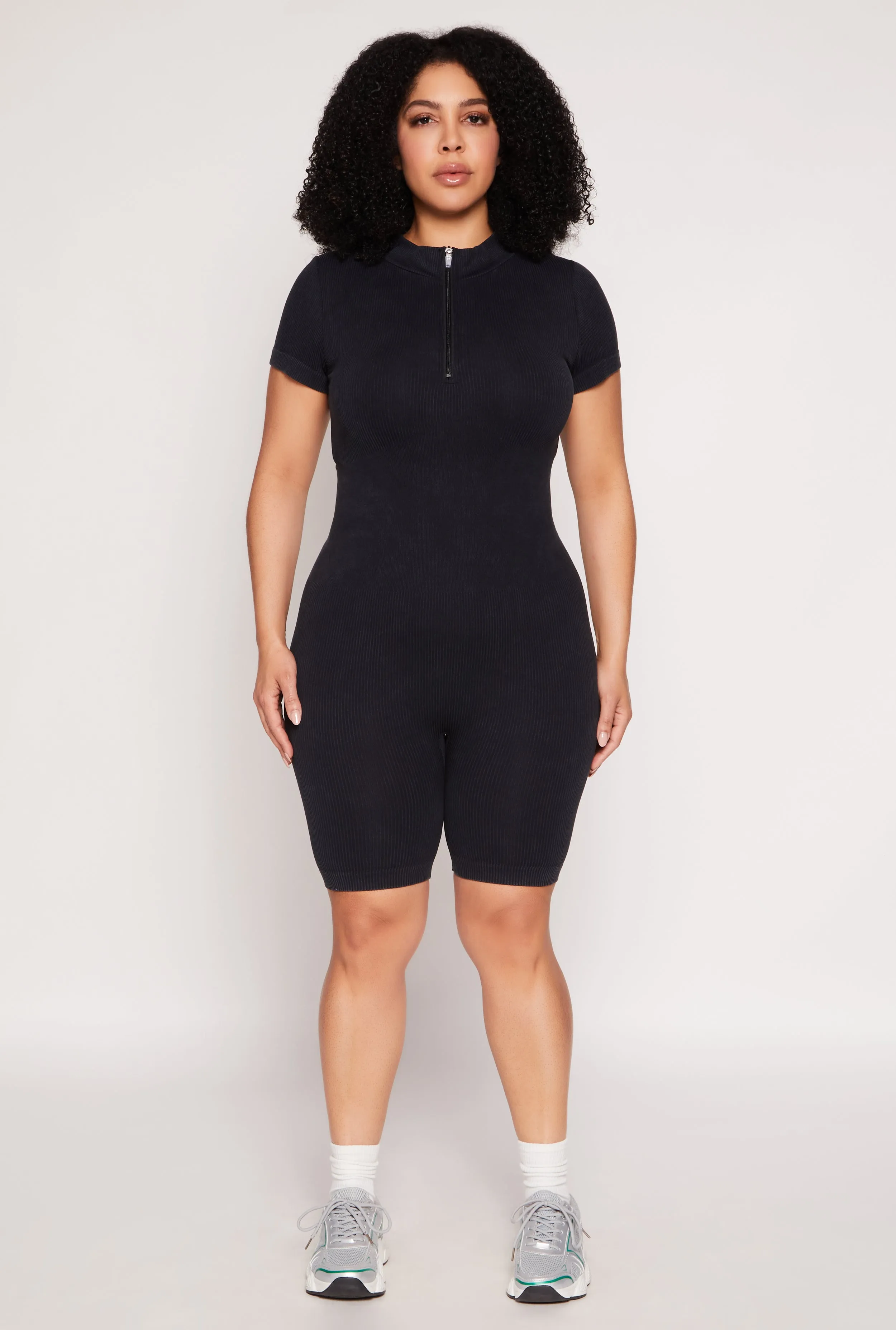 Plus Size Acid Wash Biker Romper sold by Rainbow