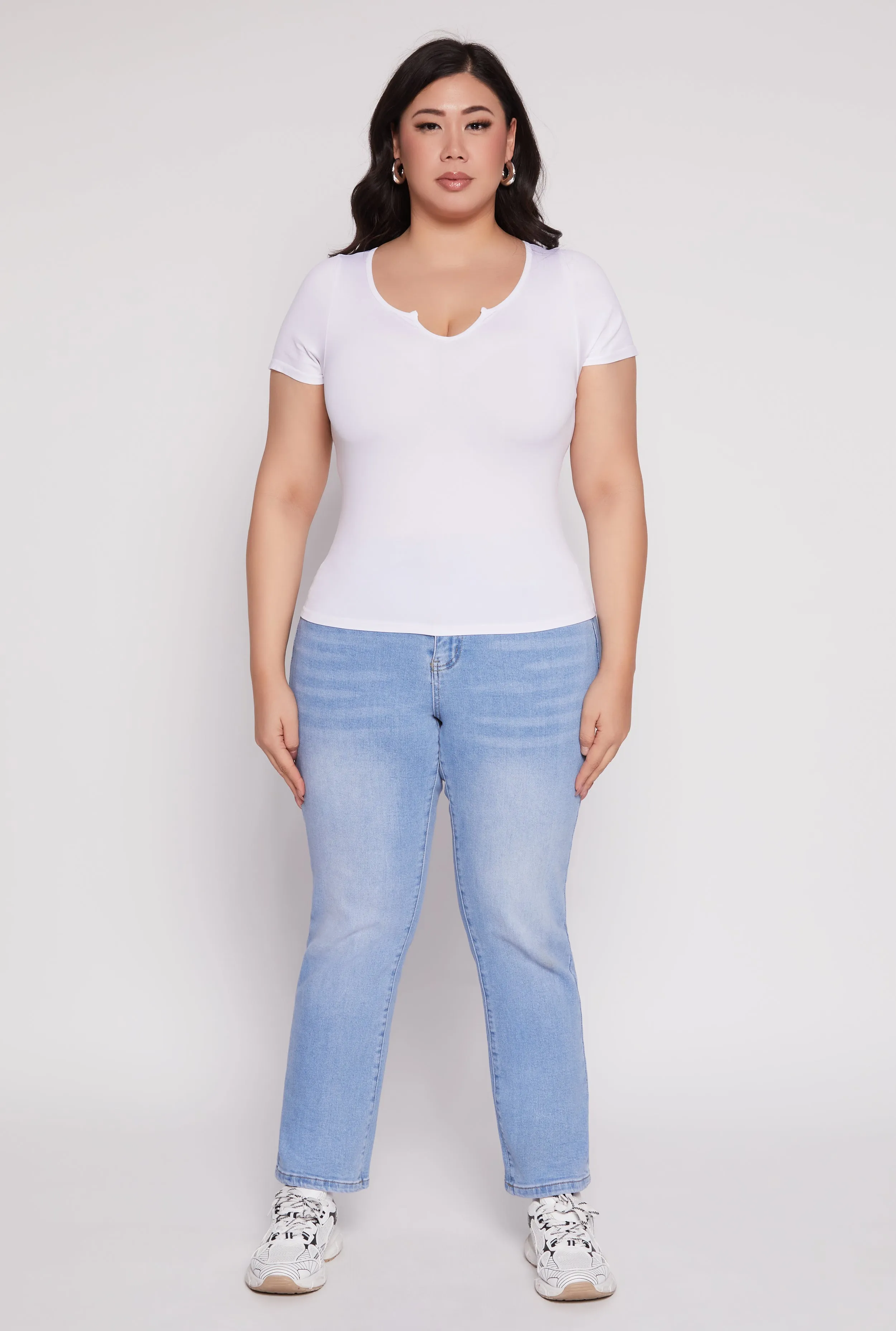 Plus Size Seamless Notch Neck Tee sold by Rainbow