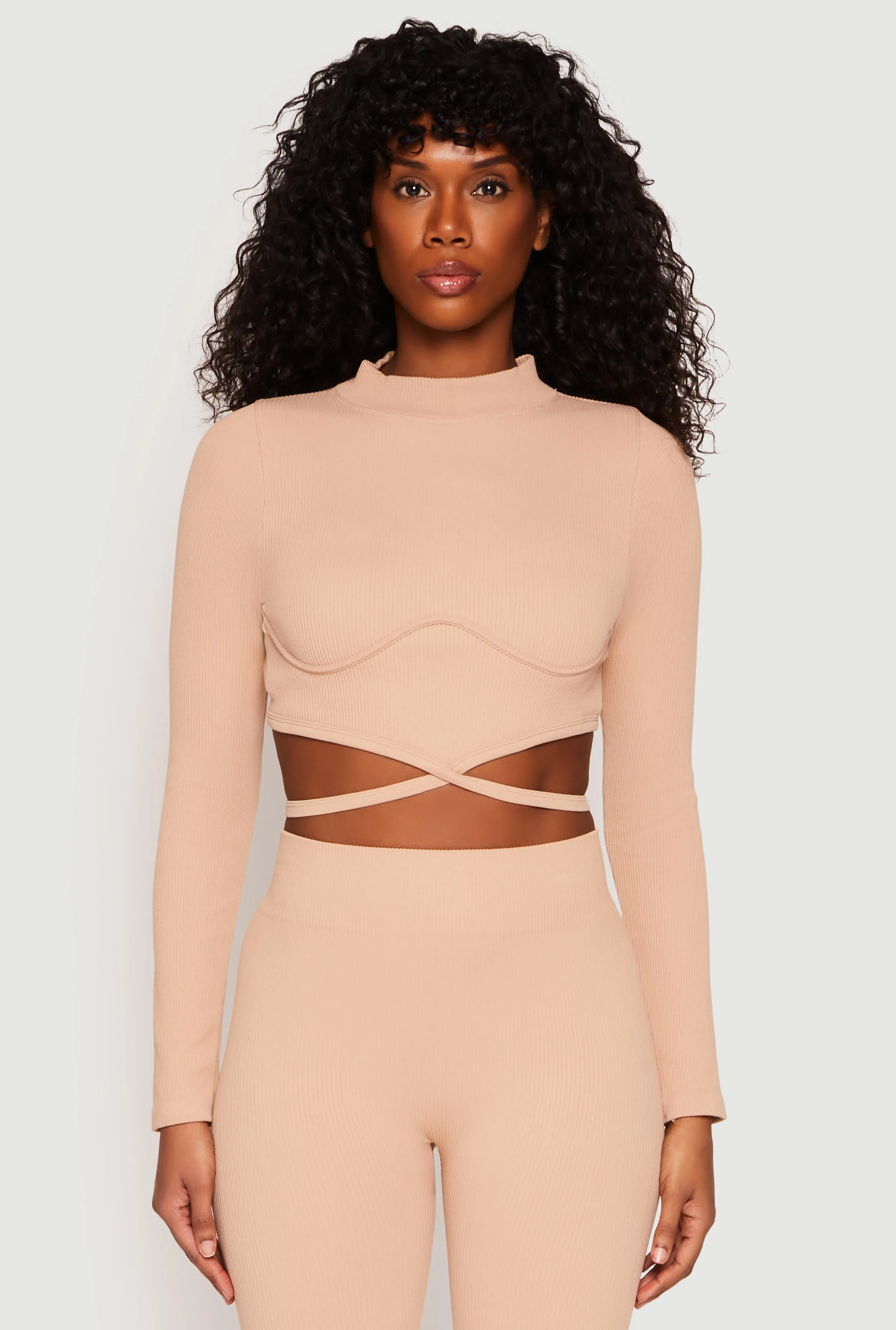 Seamless Long Sleeve Tie Back Crop Top sold by Rainbow