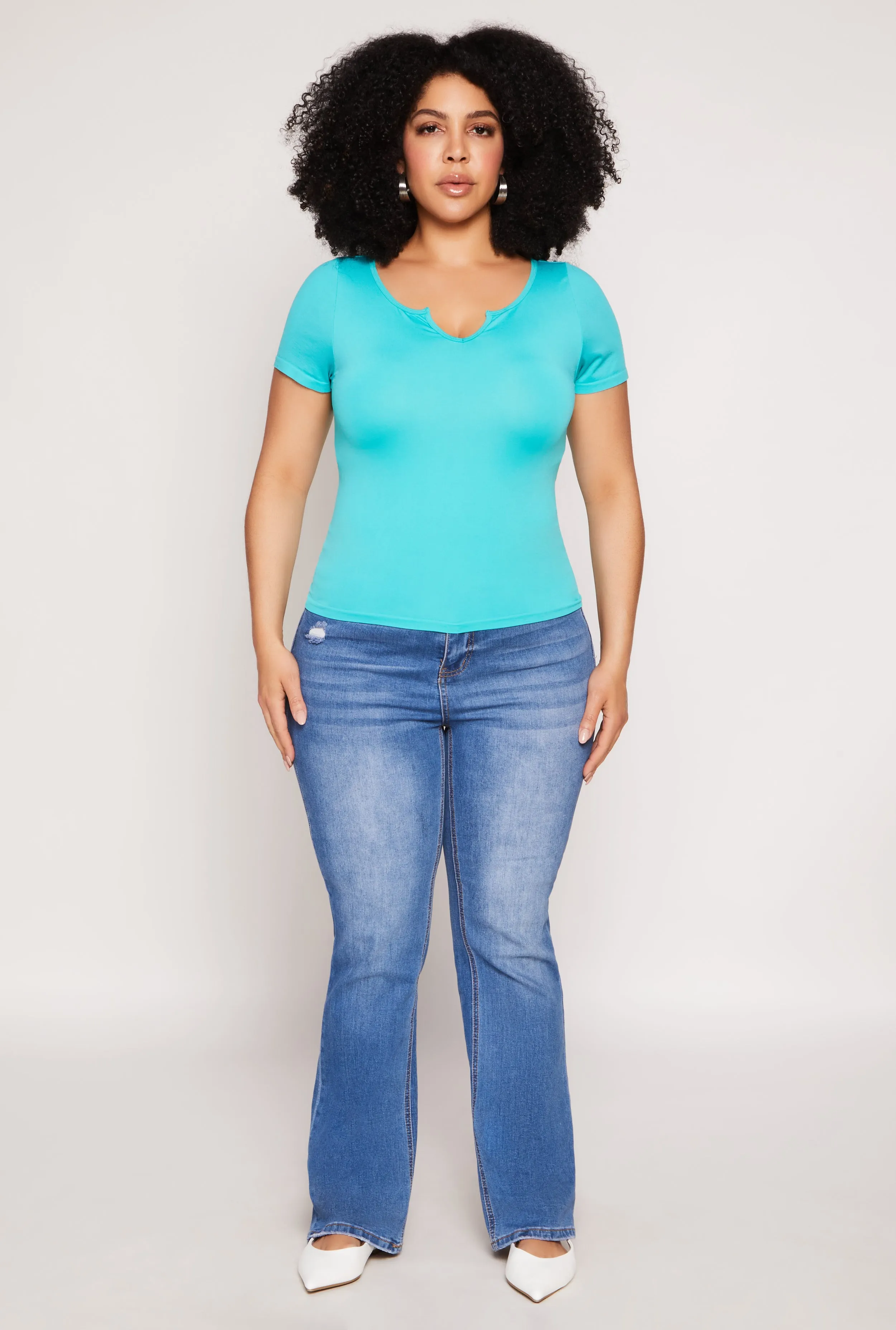 Plus Size Seamless Notch Neck Tee sold by Rainbow