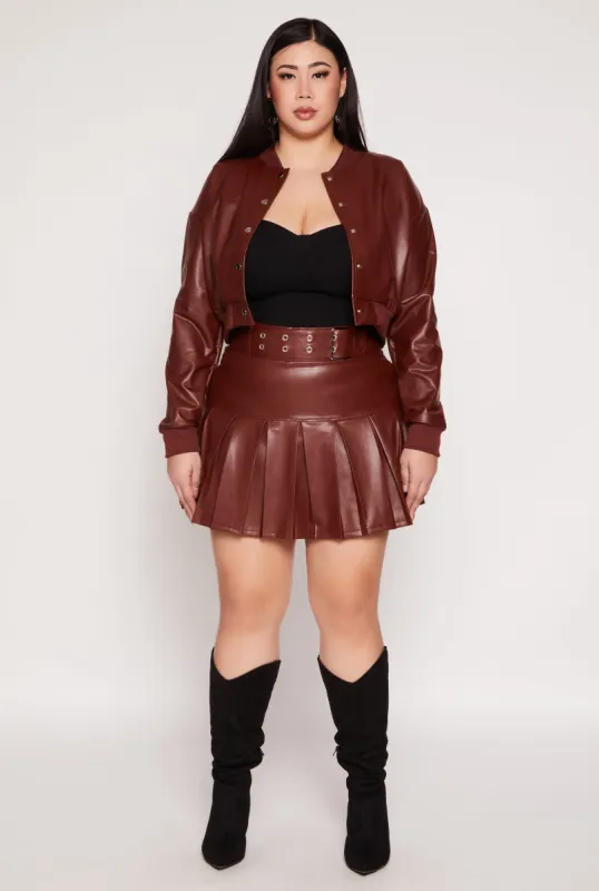Plus Size Faux Leather Belted Skort sold by Rainbow