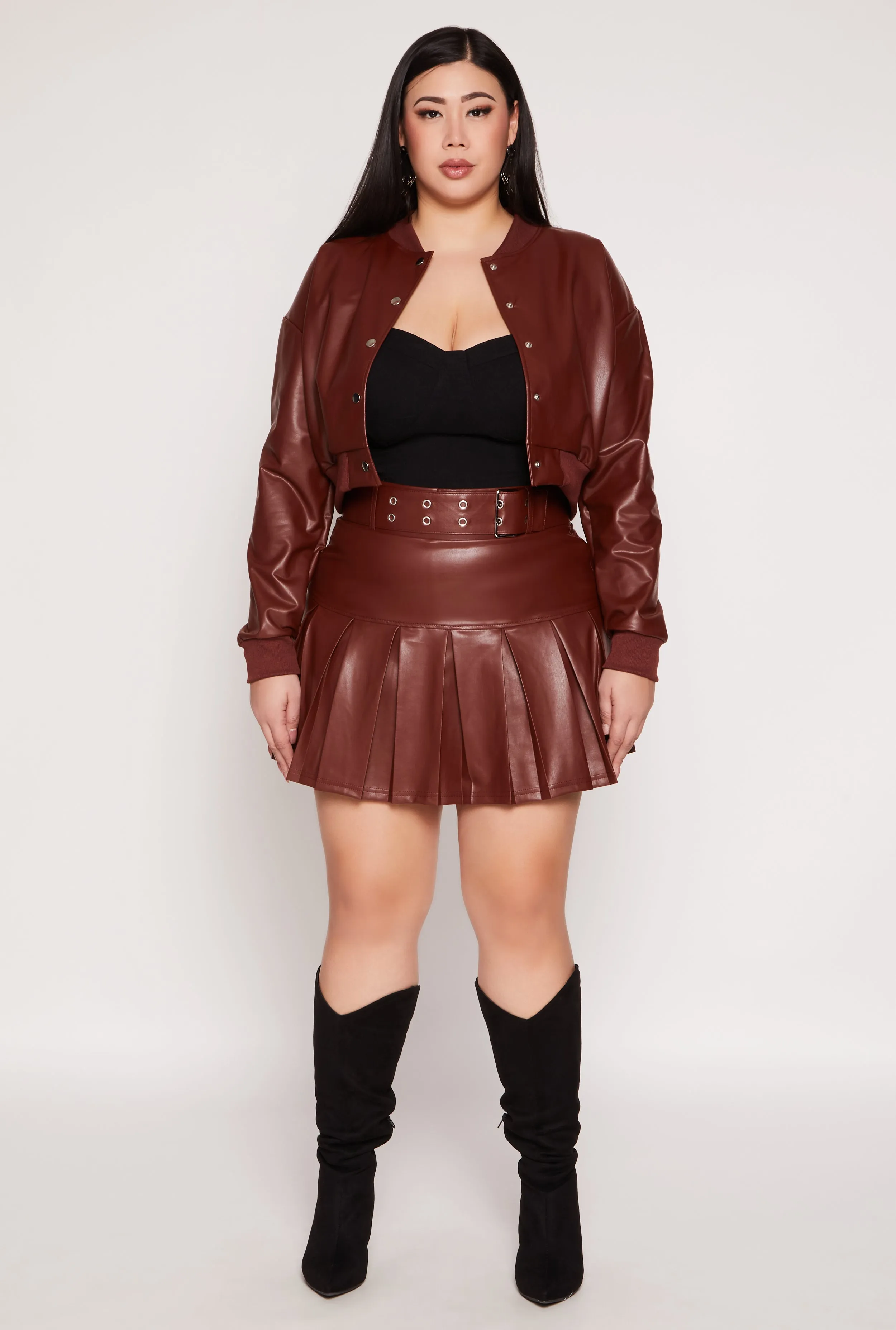 Plus Size Faux Leather Belted Skort sold by Rainbow