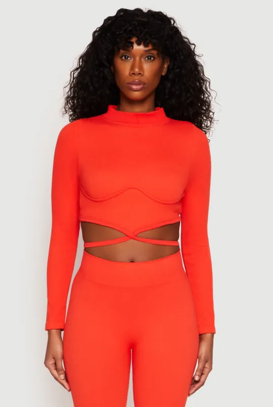 Seamless Long Sleeve Tie Back Crop Top sold by Rainbow