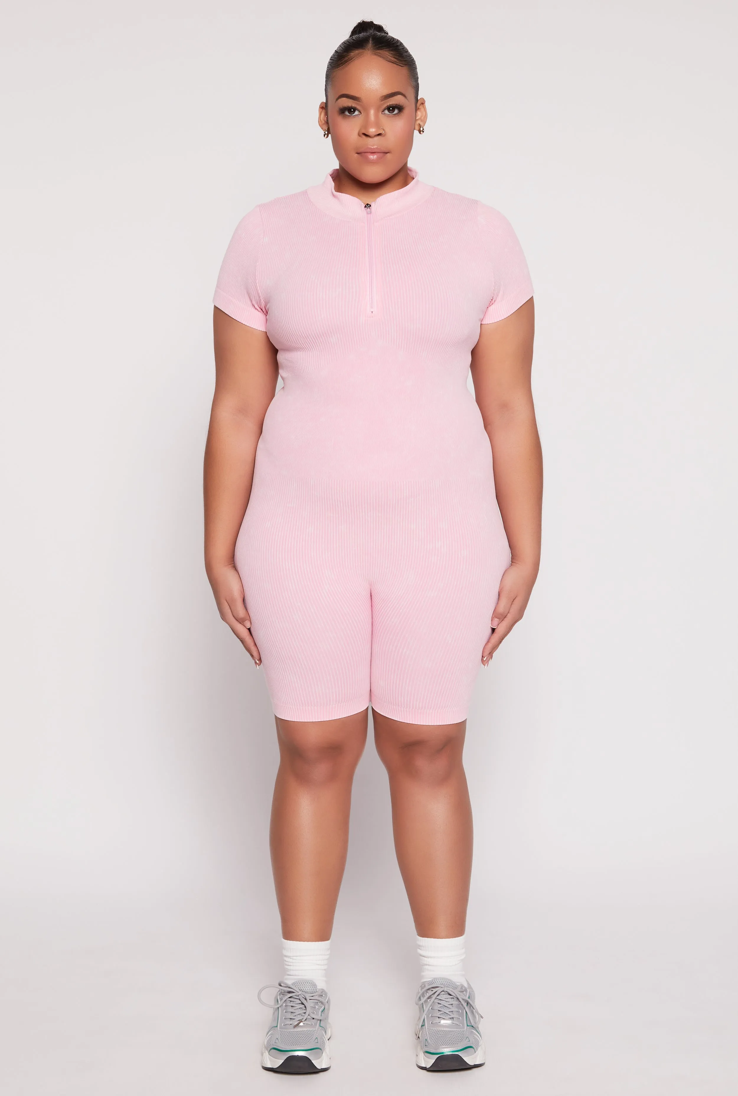 Plus Size Acid Wash Biker Romper sold by Rainbow