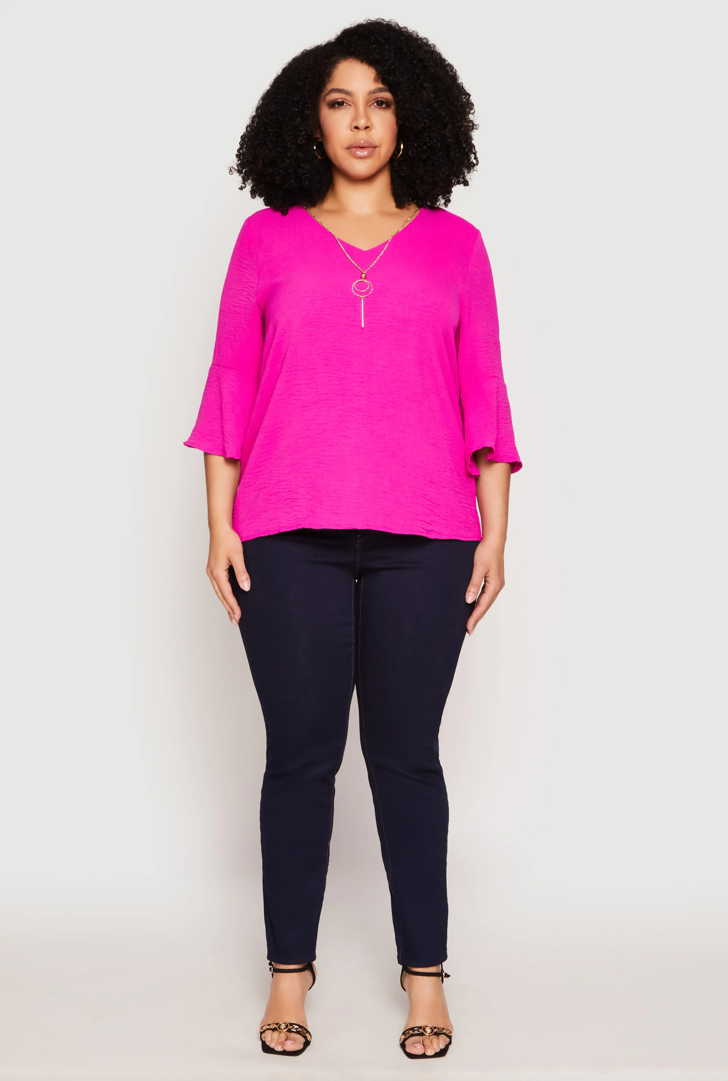 Plus Size Airy Quarter Bell Sleeve Blouse sold by Rainbow