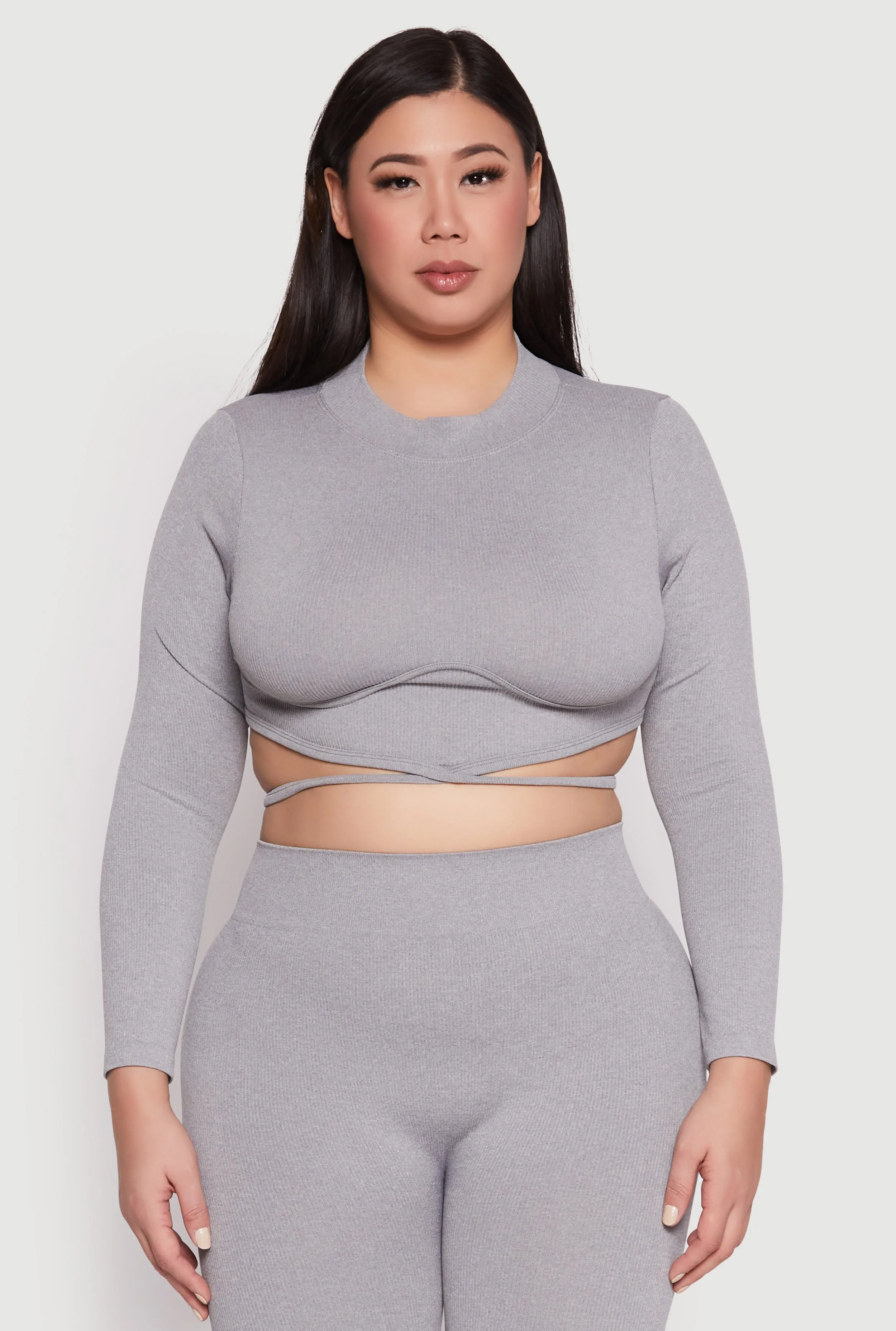 Plus Size Seamless Rib Knit Tie Back Top sold by Rainbow